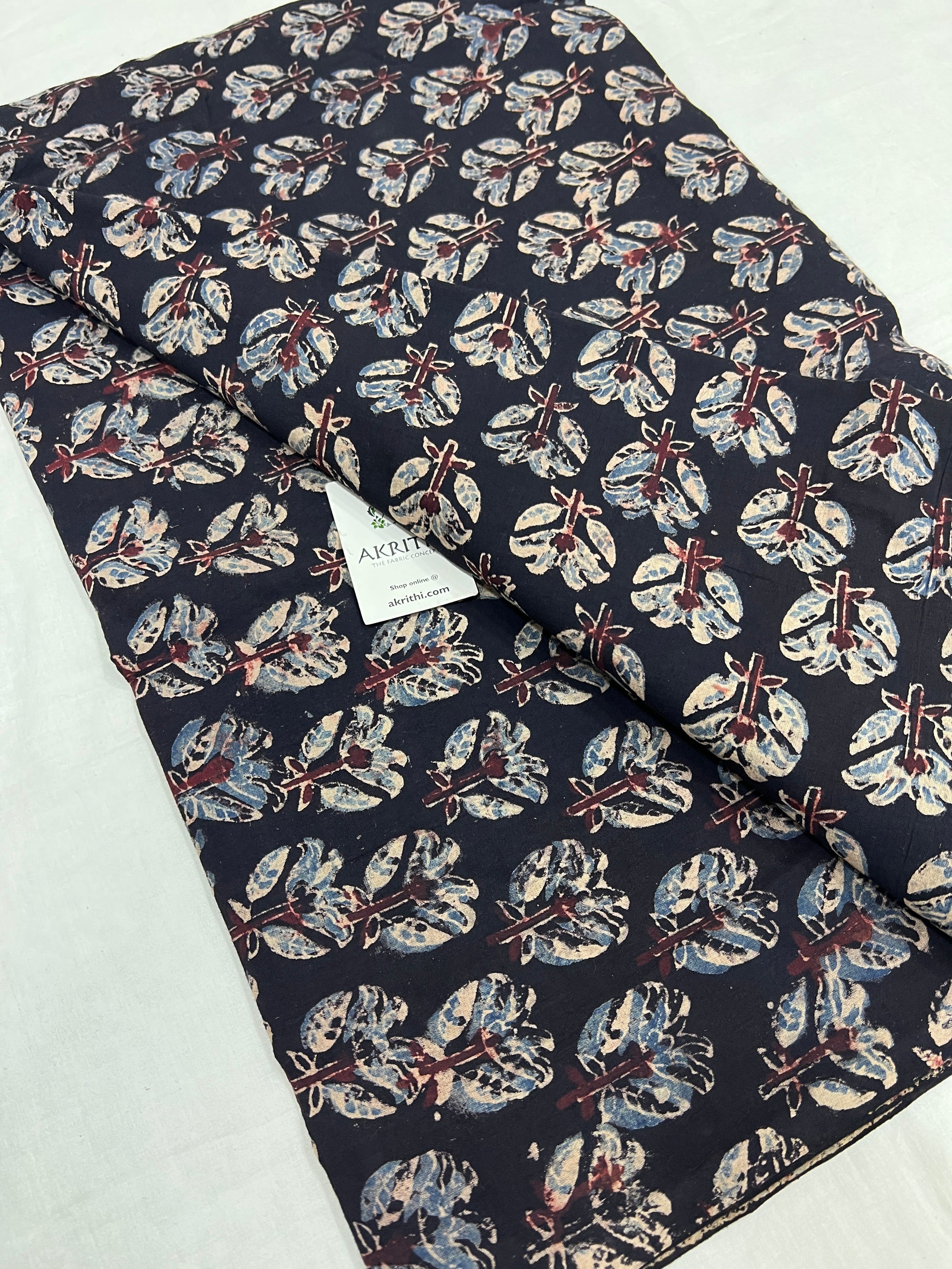 Ajrakh hand block printed pure cotton fabric