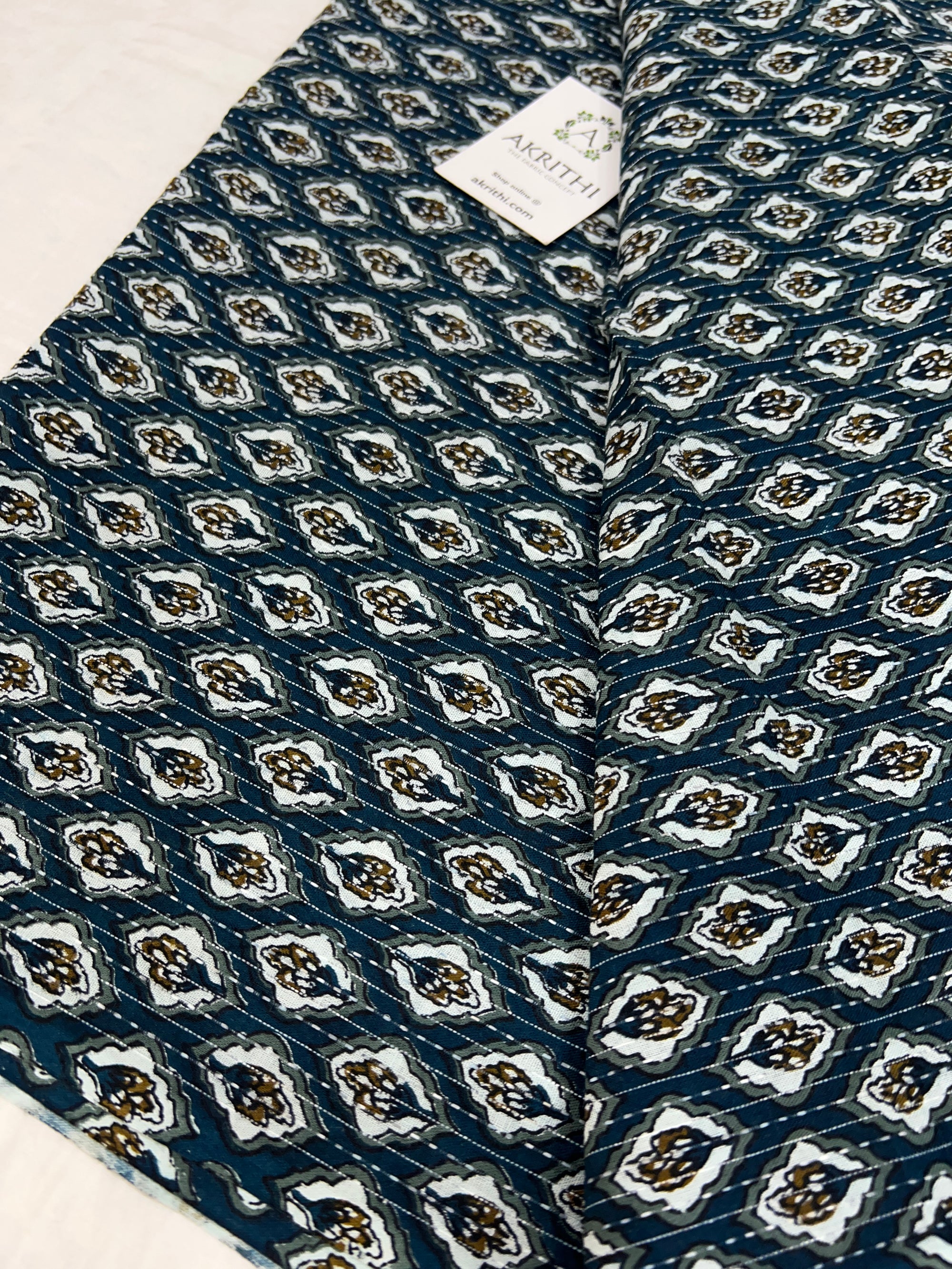 Printed Kantha pure cotton fabric