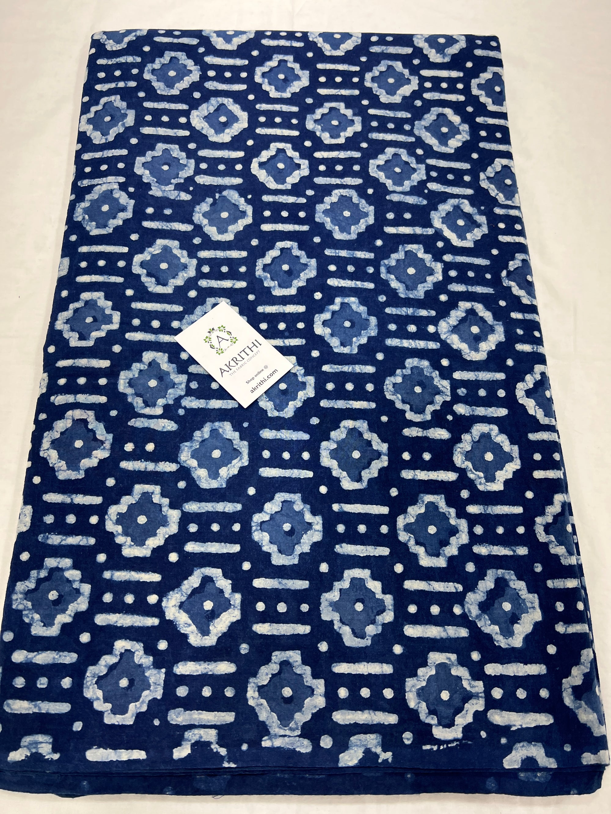 Indigo hand block pure cotton fabric