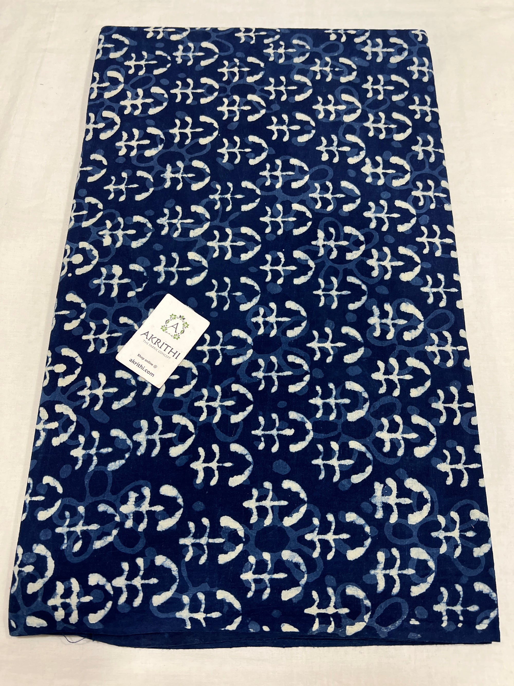 Indigo hand block printed pure cotton fabric