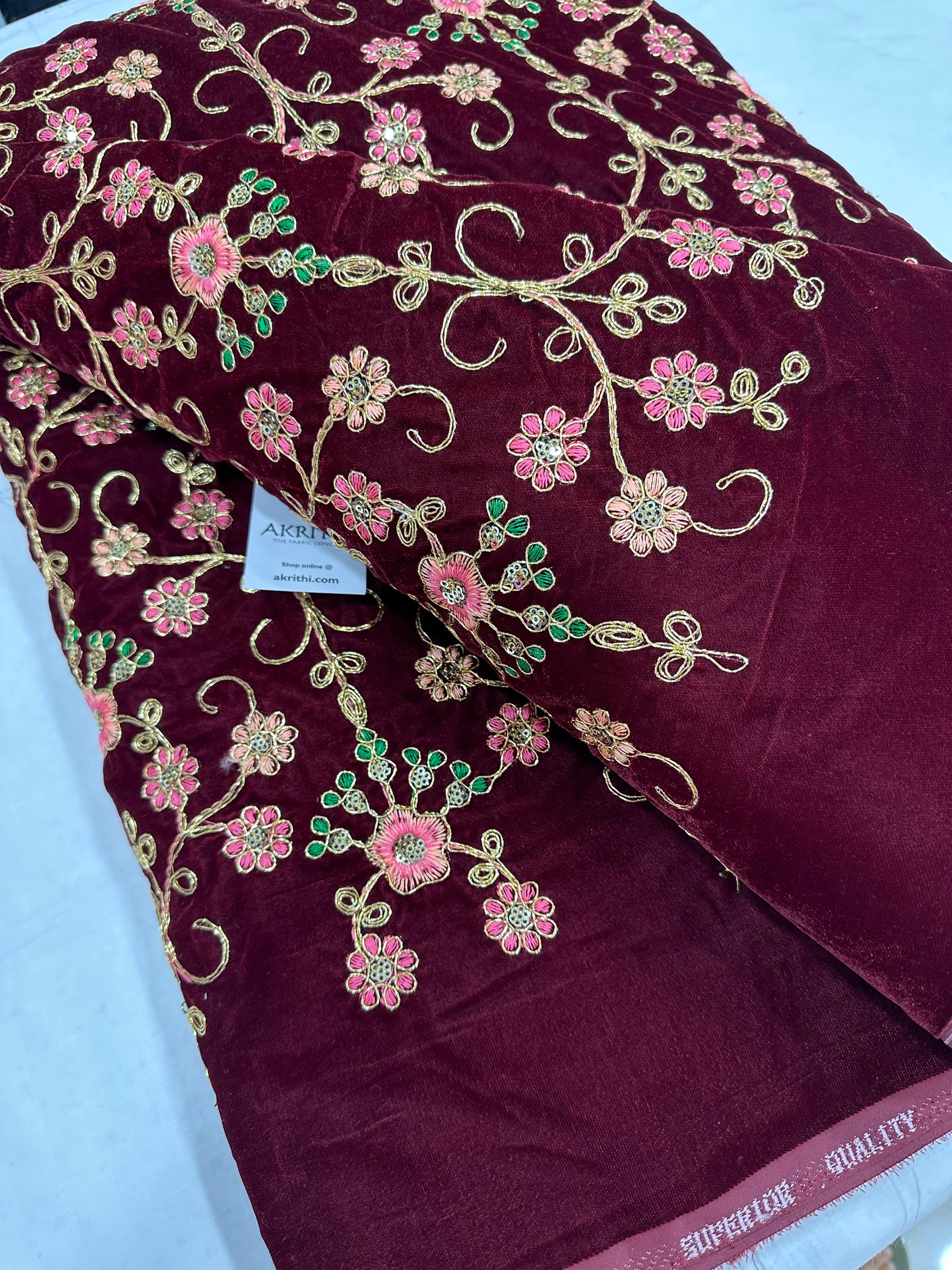 Embroidery on micro velvet fabric