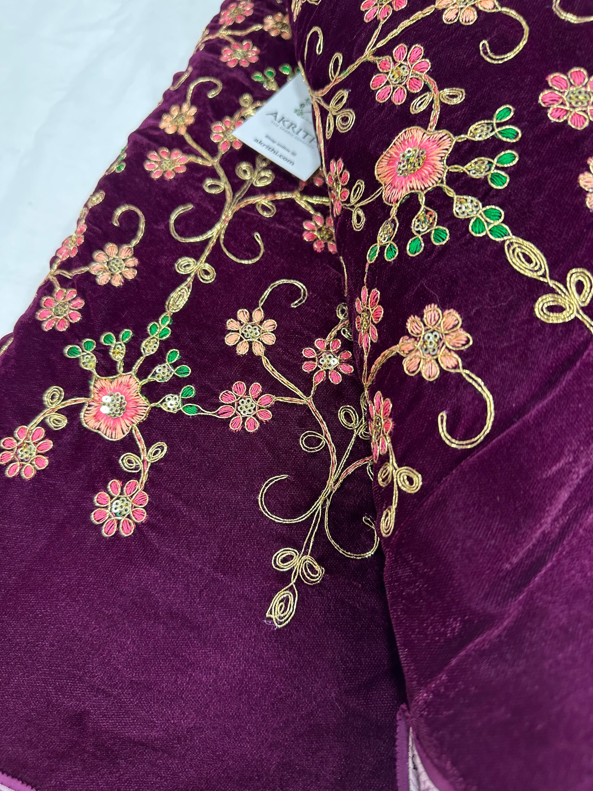 Embroidery on micro velvet fabric