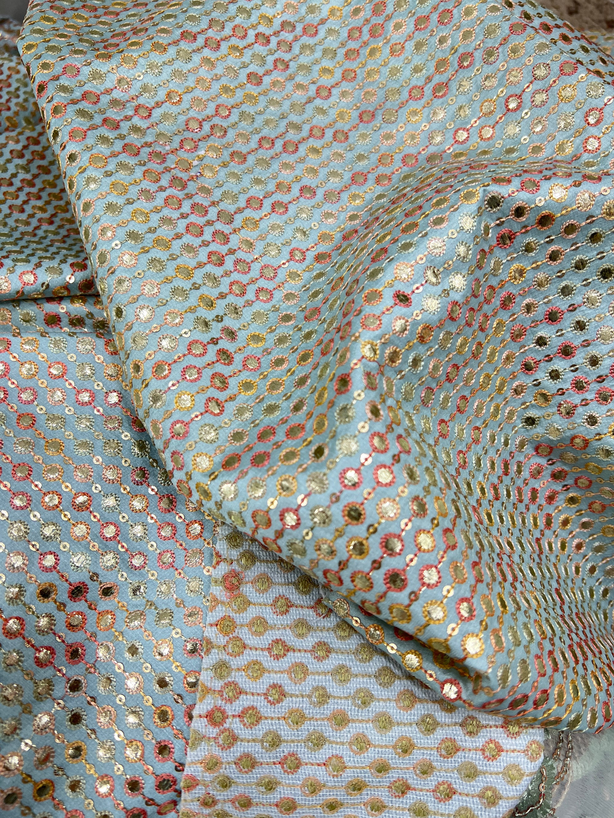 Heavy Embroidered on raw silk fabric