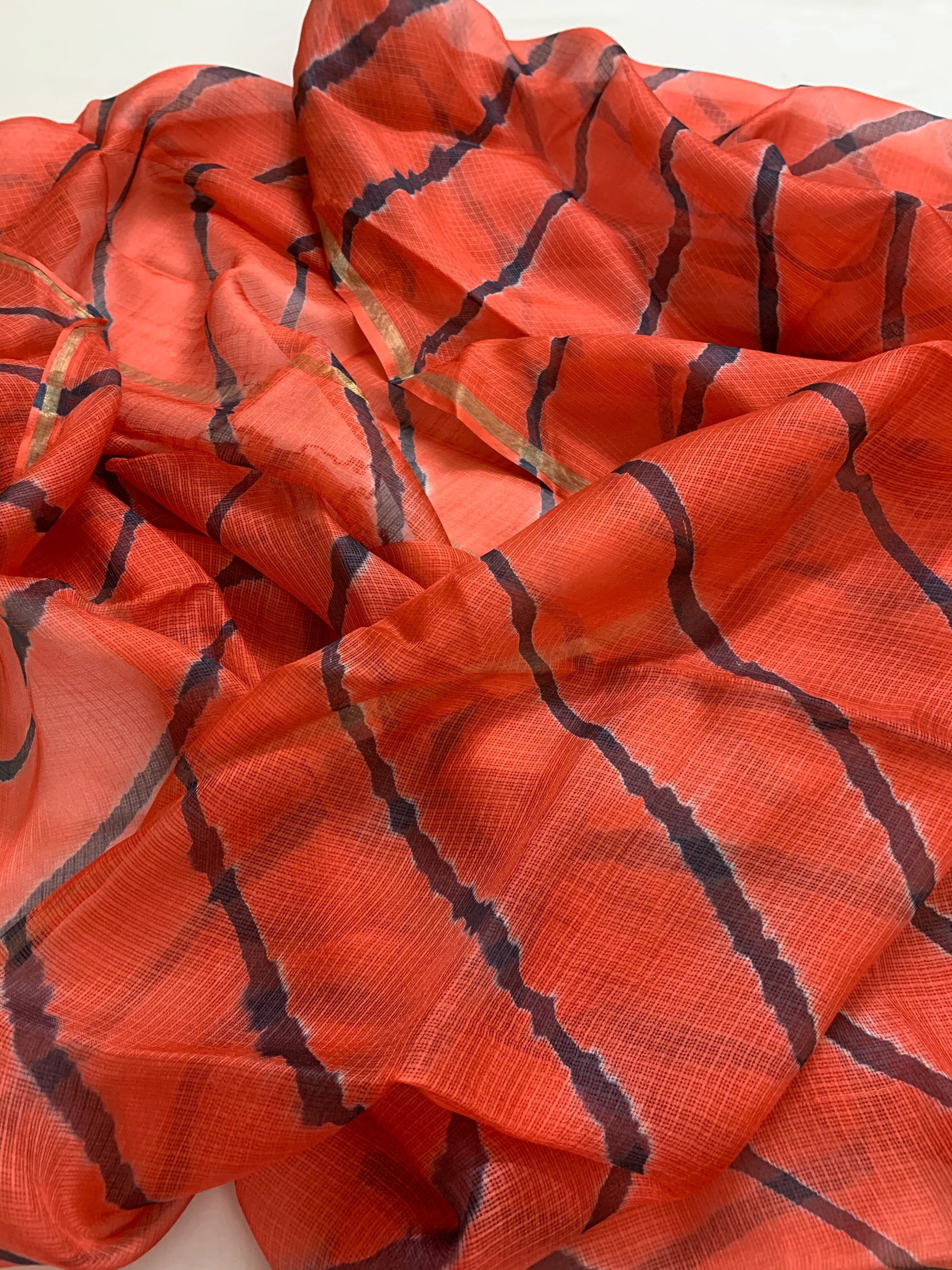 Pure silk Kota tie and dye fabric without zari border