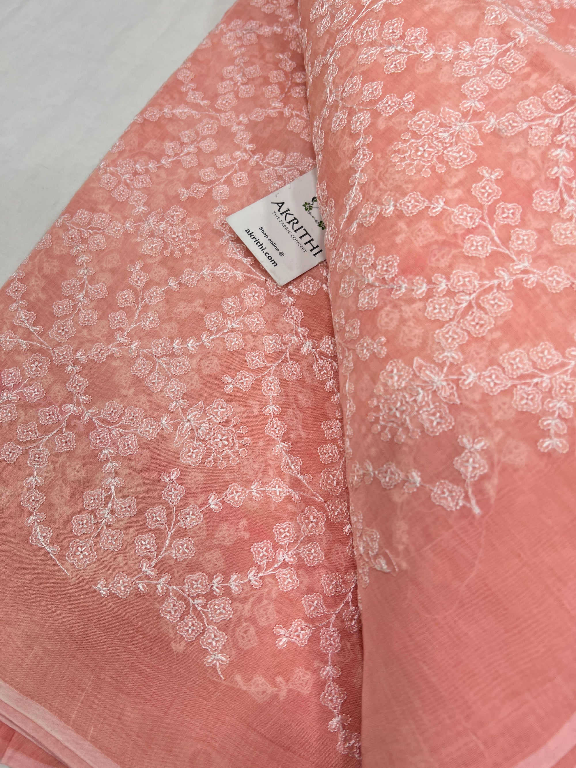 HANDLOOM MUL CHANDERI EMBROIDERED FABRIC