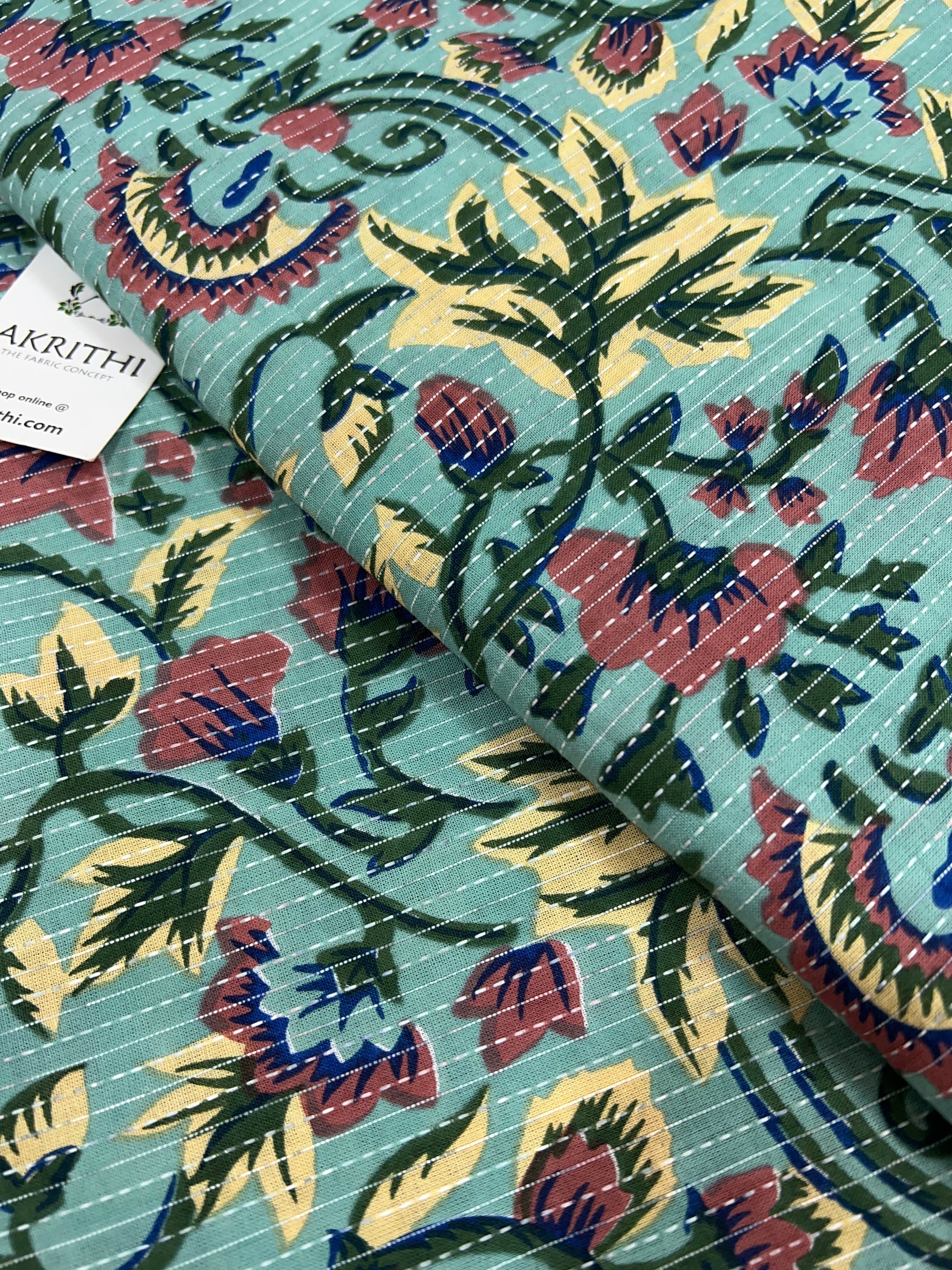 Printed Kantha pure cotton fabric