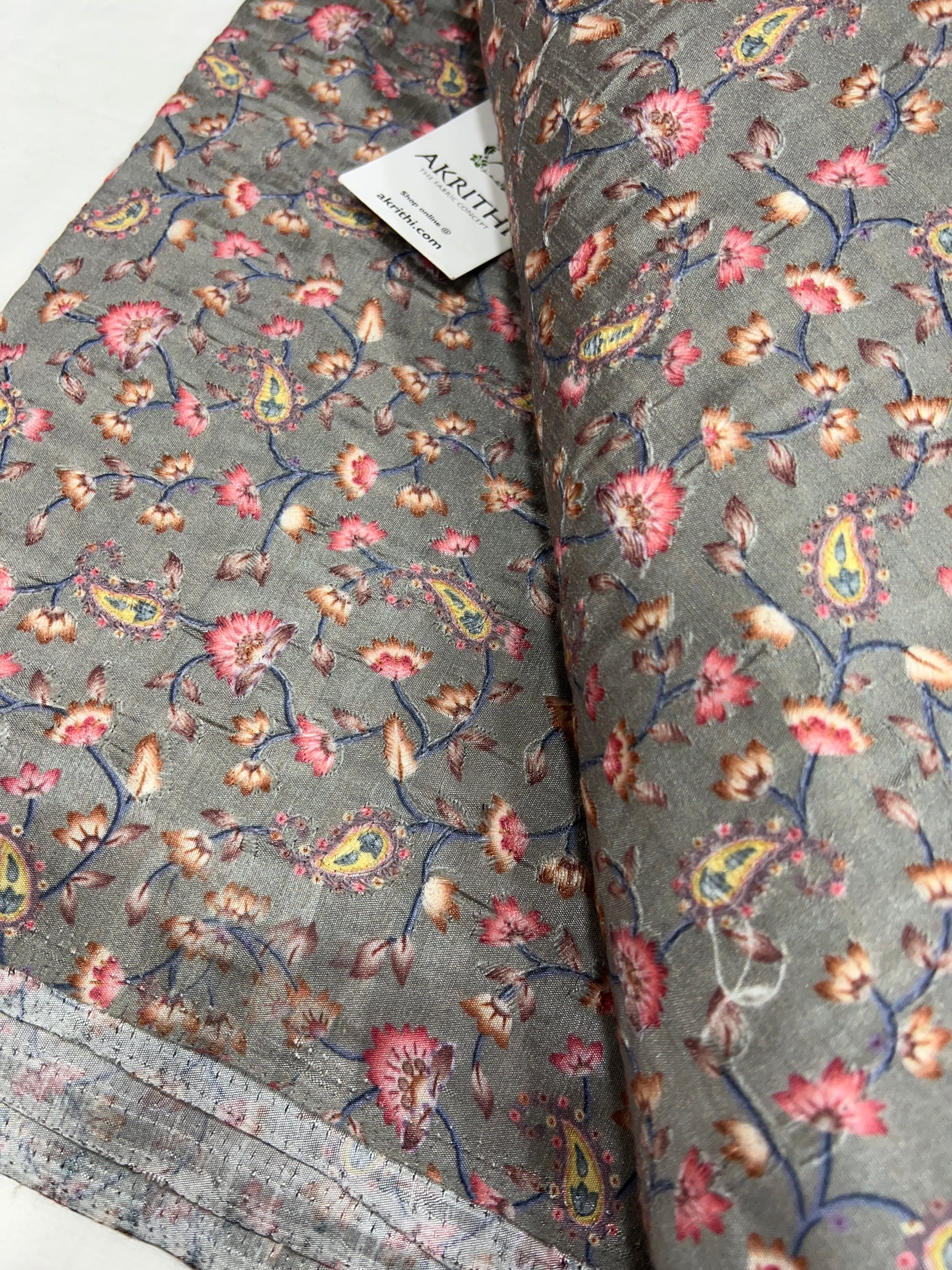 Embroidered Raw silk fabric