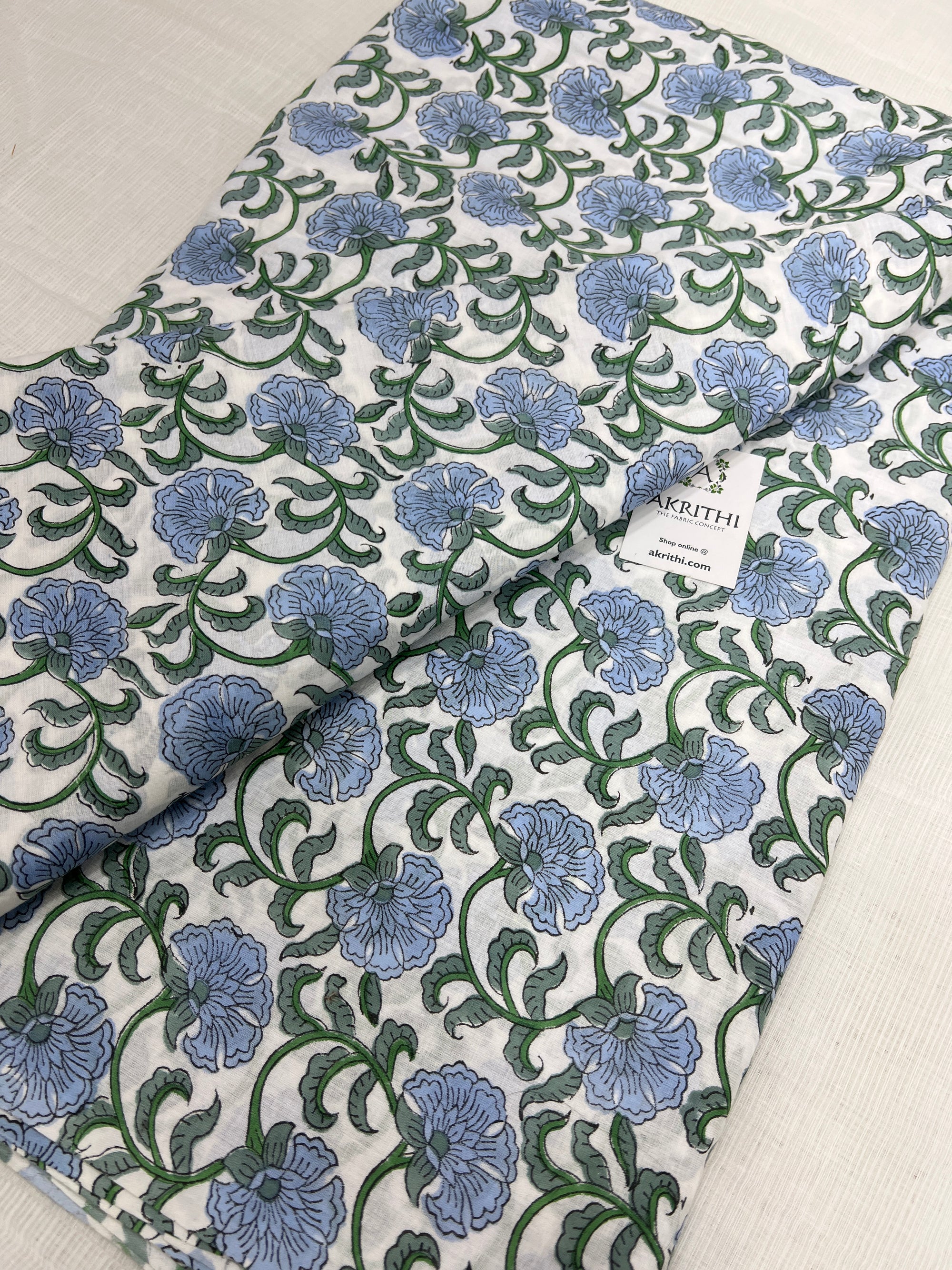 Hand block Printed pure mul cotton fabric
