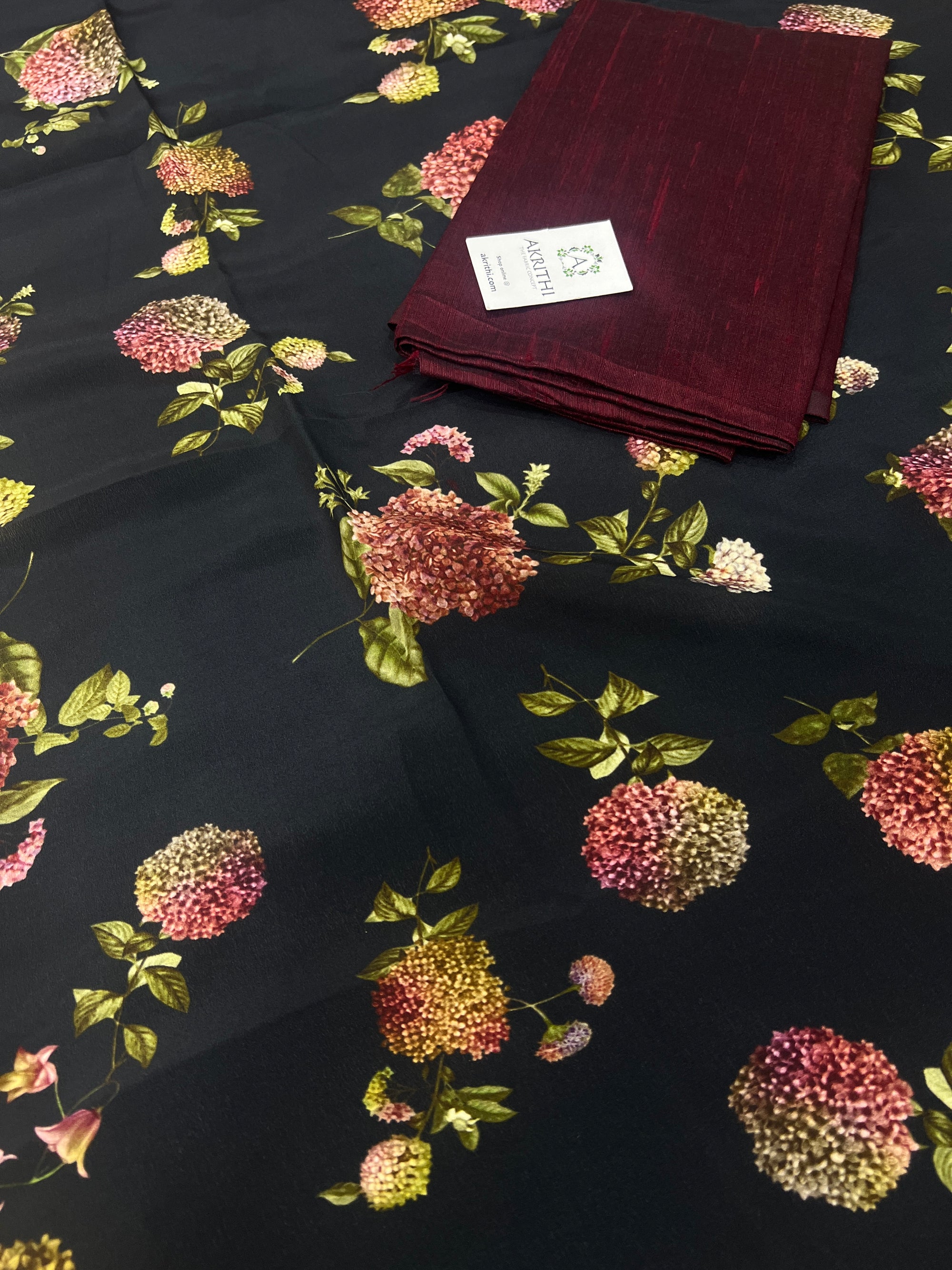 Digital printed pure silk crepe saree with blouse
