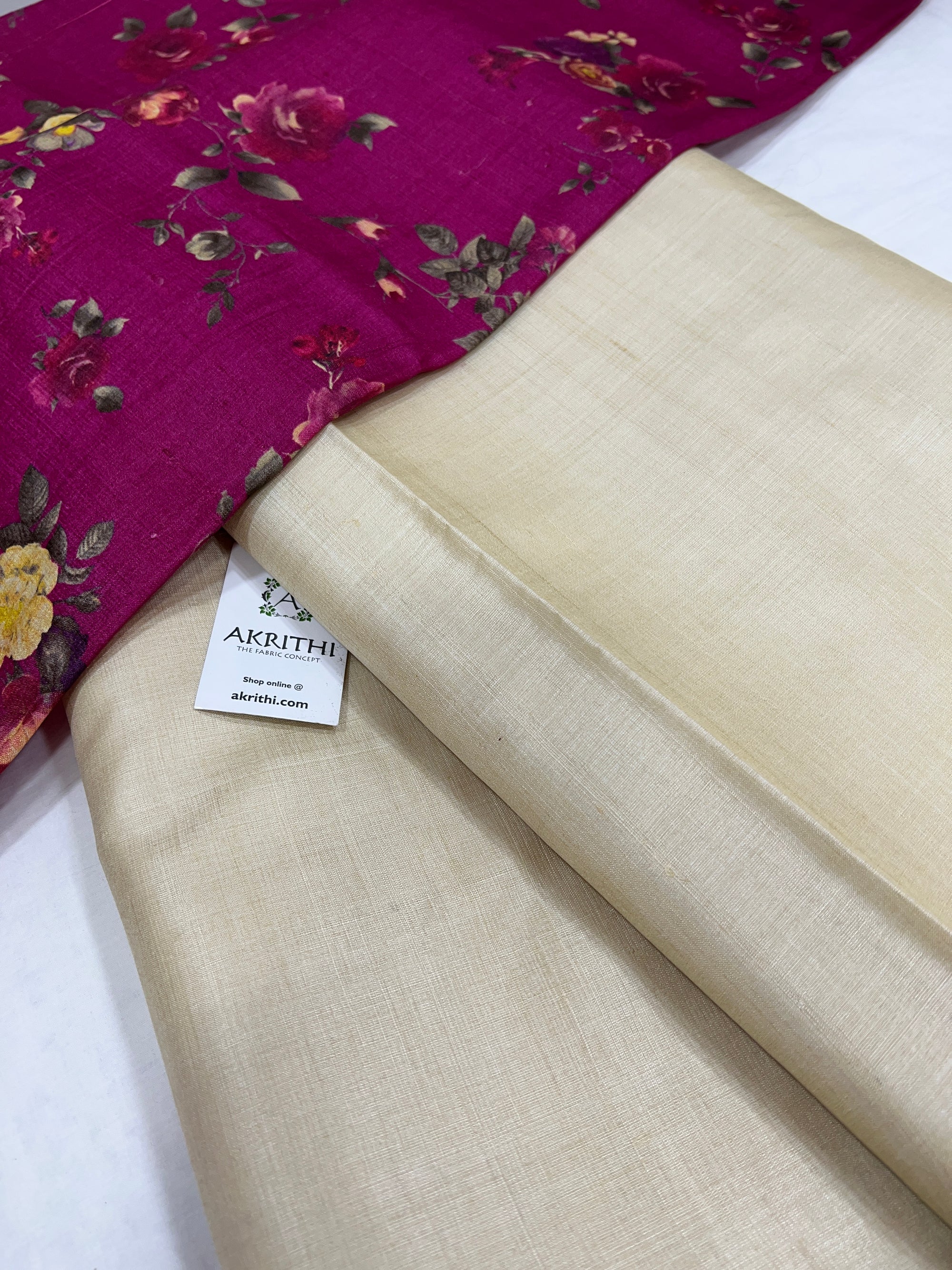 Pure tussar silk saree with printed tussar blouse
