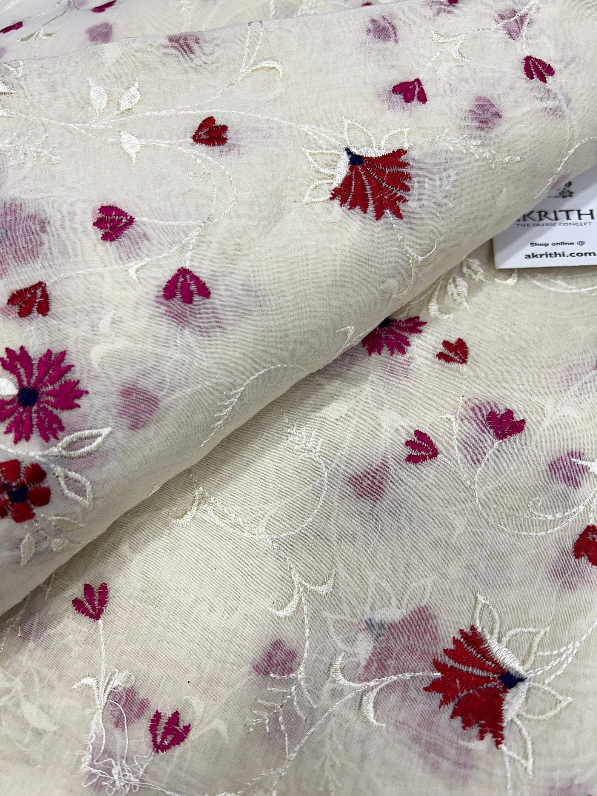 HANDLOOM MUL CHANDERI EMBROIDERED FABRIC