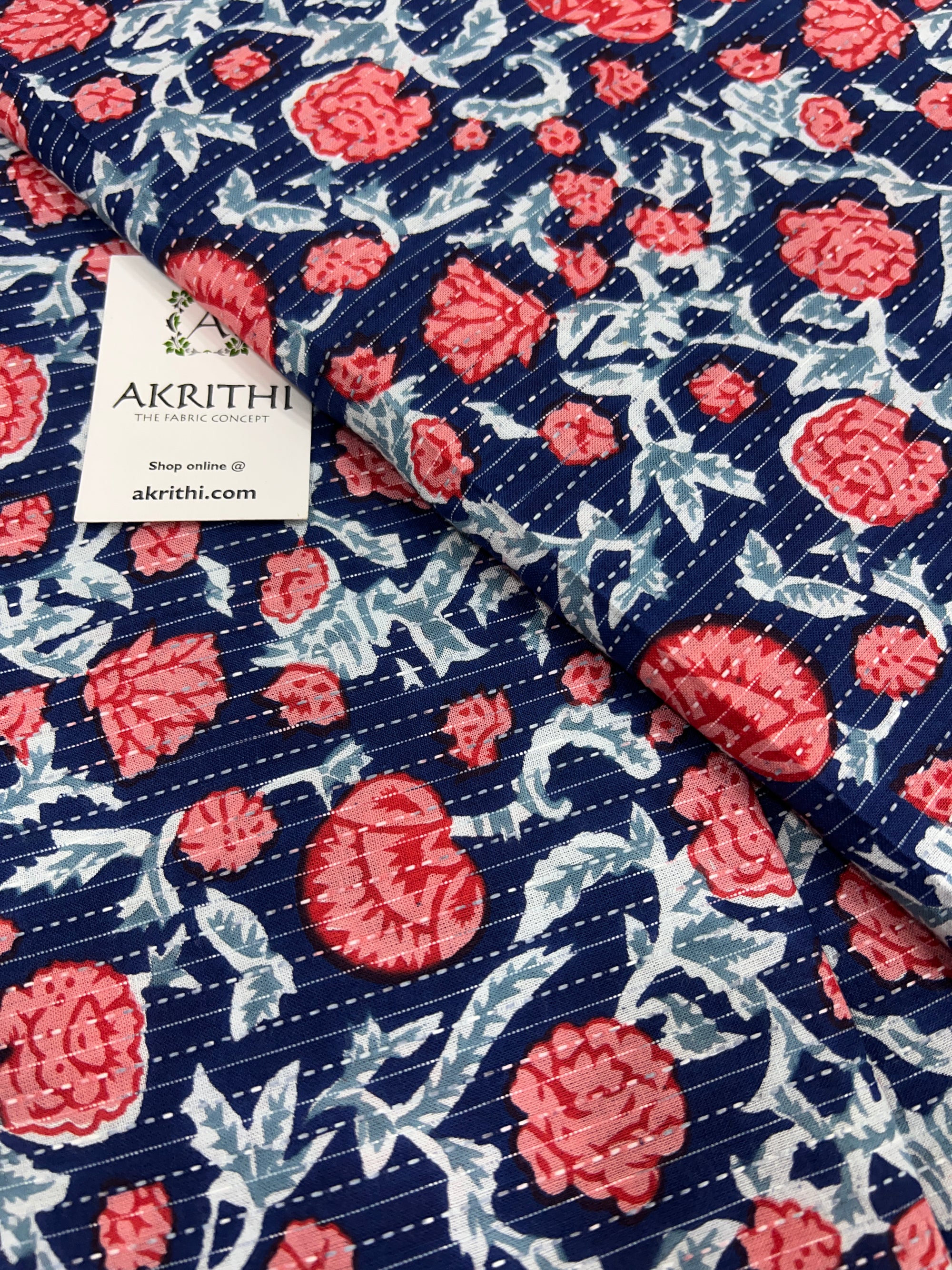 Printed Kantha pure cotton fabric