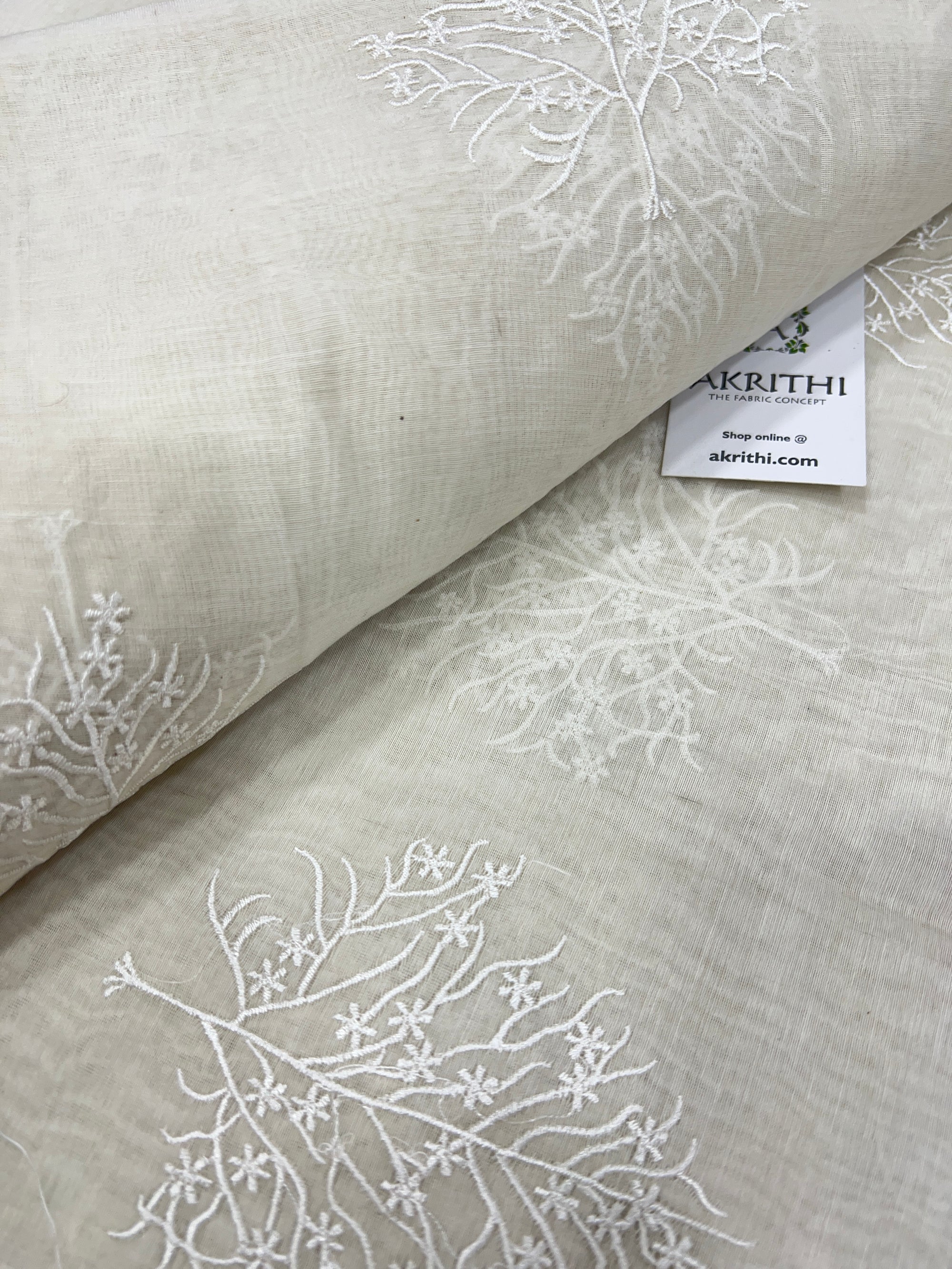 HANDLOOM MUL CHANDERI EMBROIDERED FABRIC