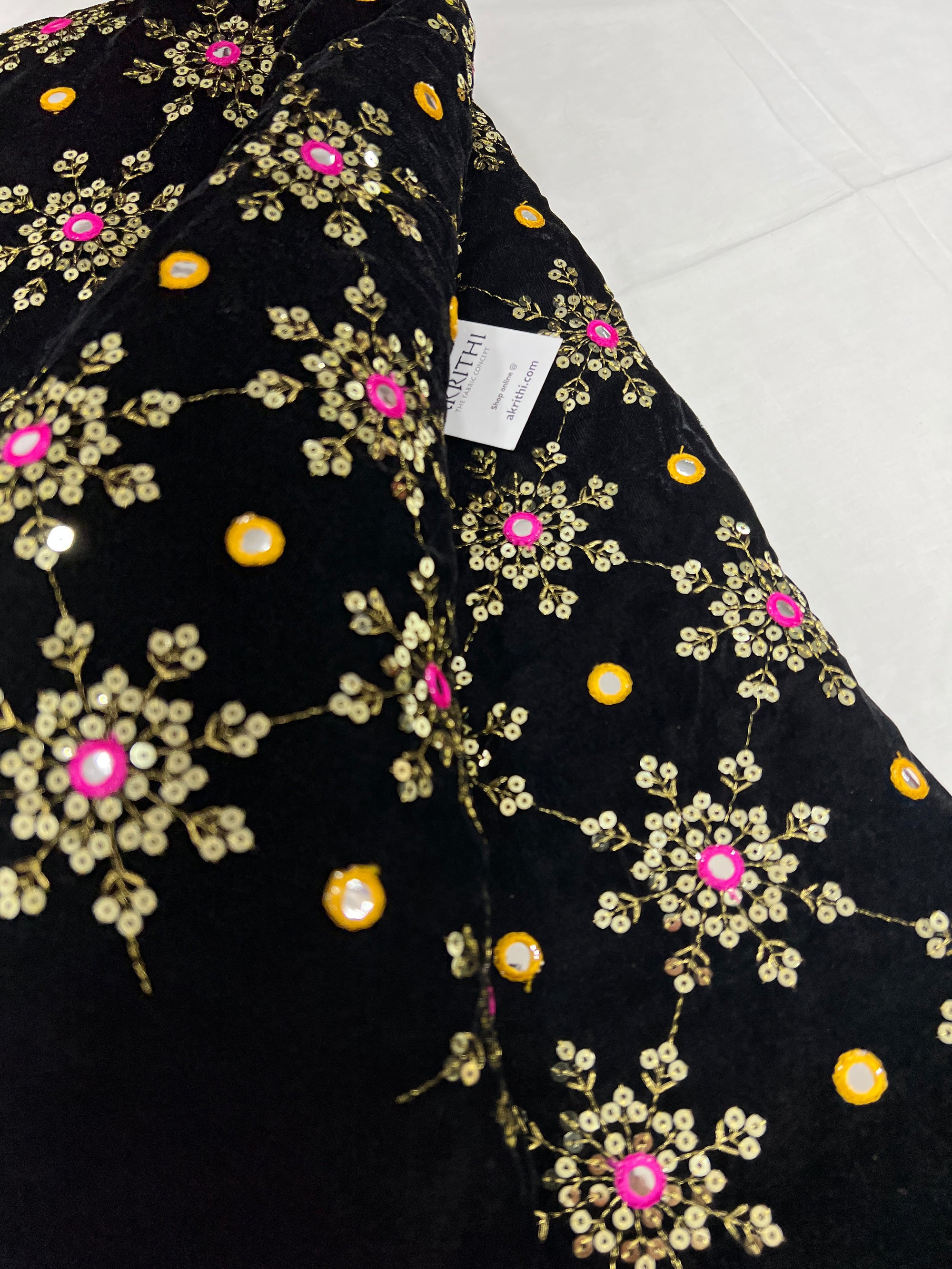 Embroidery on micro velvet fabric