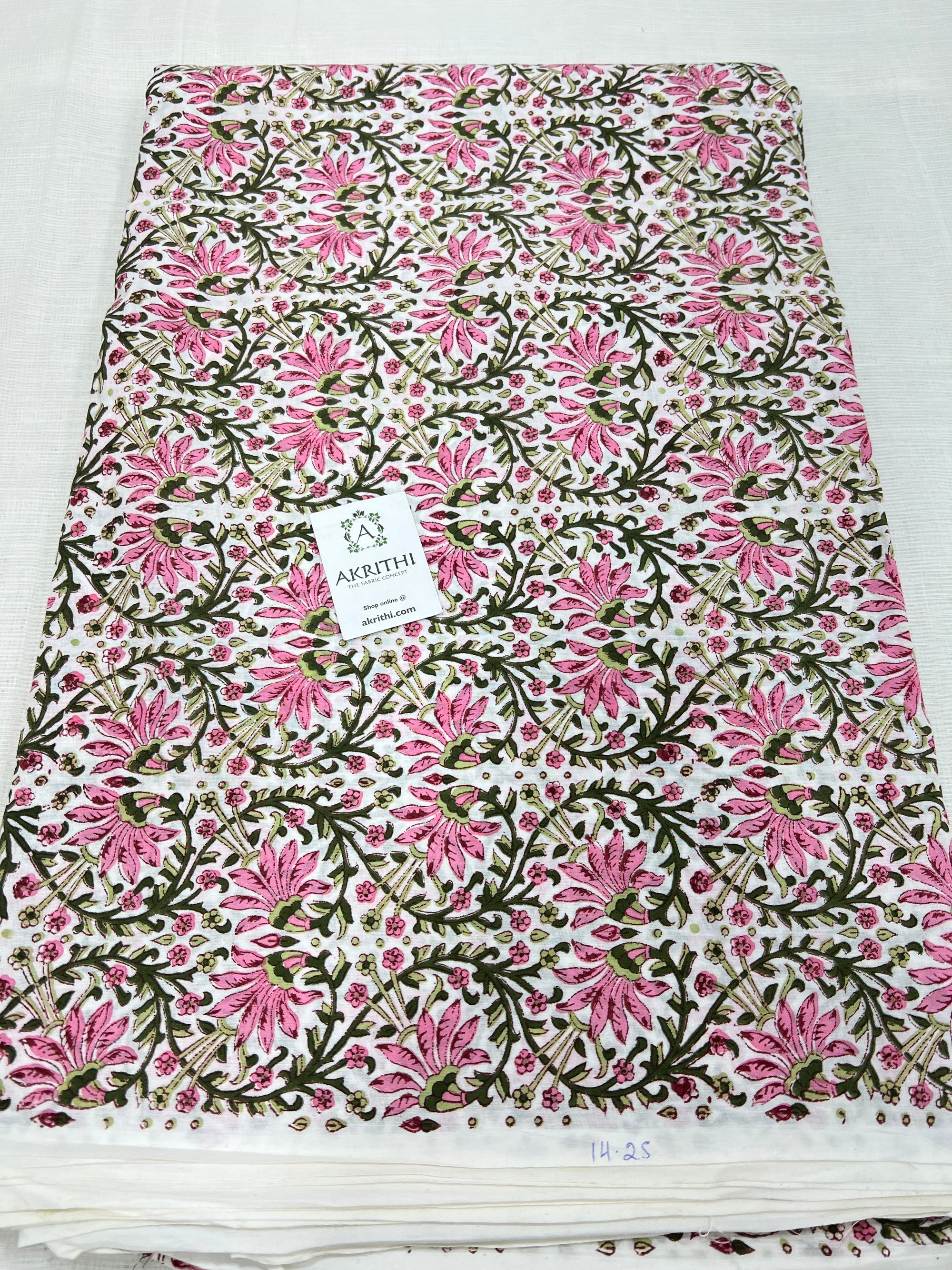 Hand block Printed pure mul cotton fabric