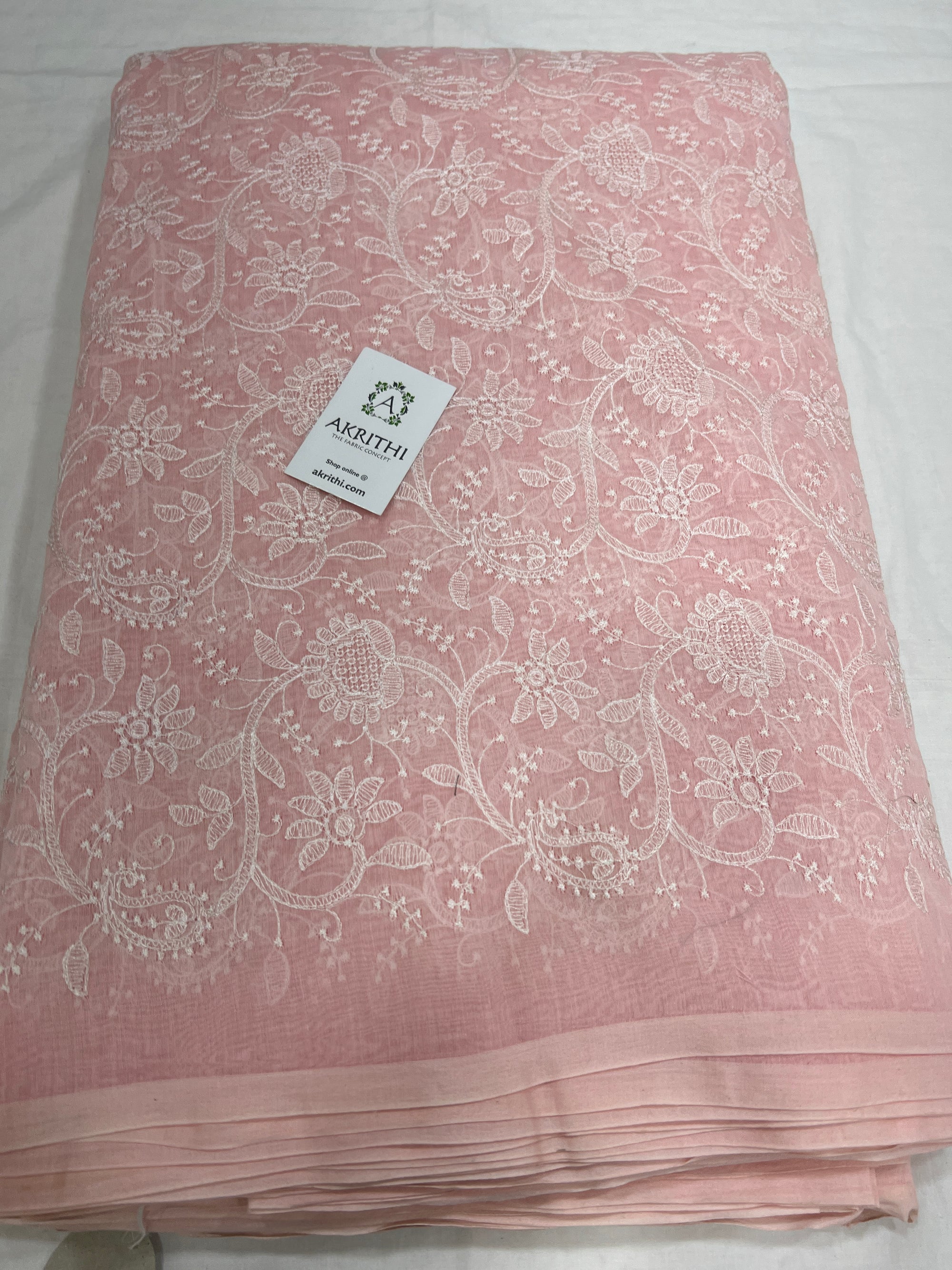 HANDLOOM MUL CHANDERI EMBROIDERED FABRIC