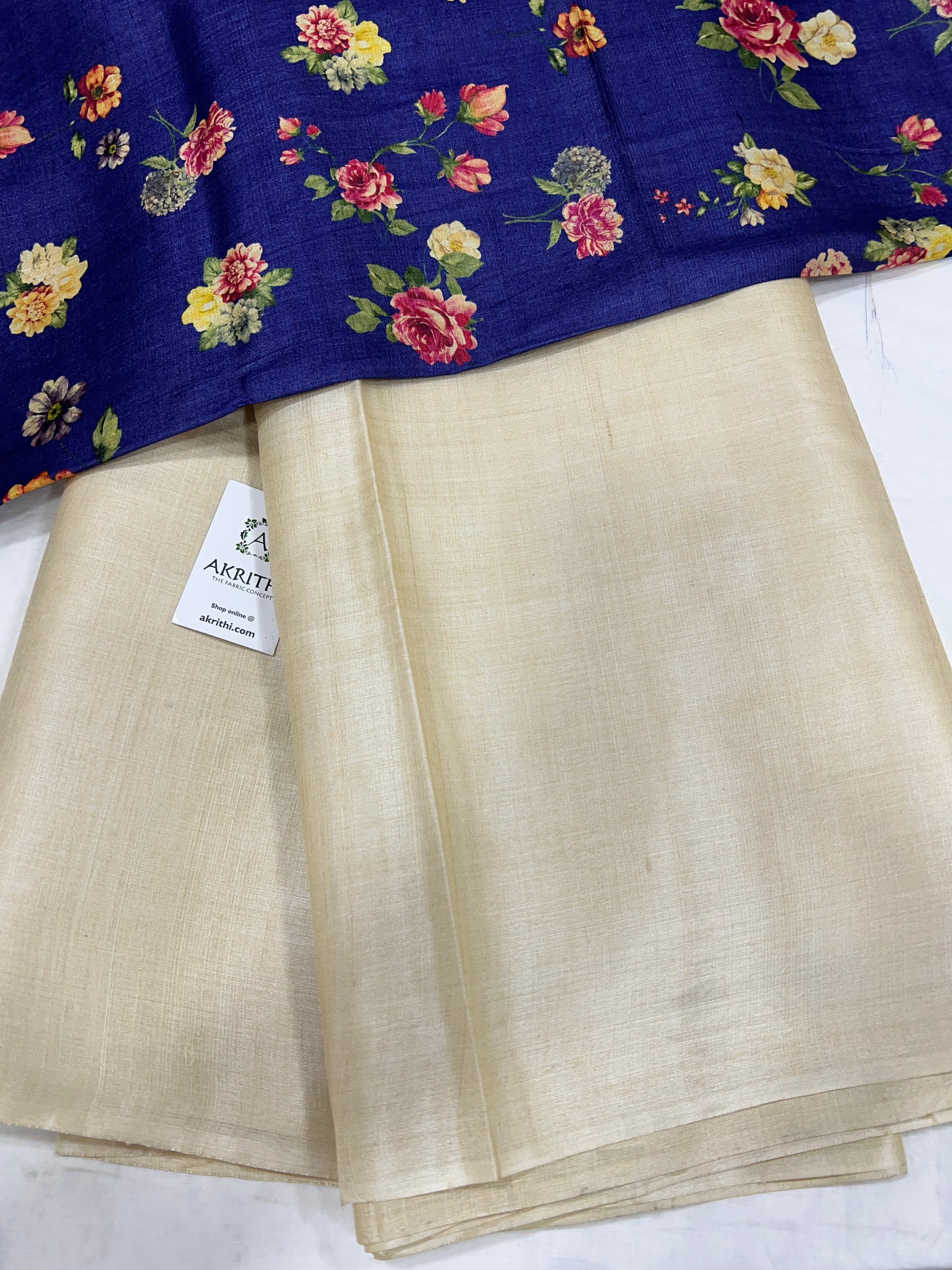 Pure tussar silk saree with printed tussar blouse