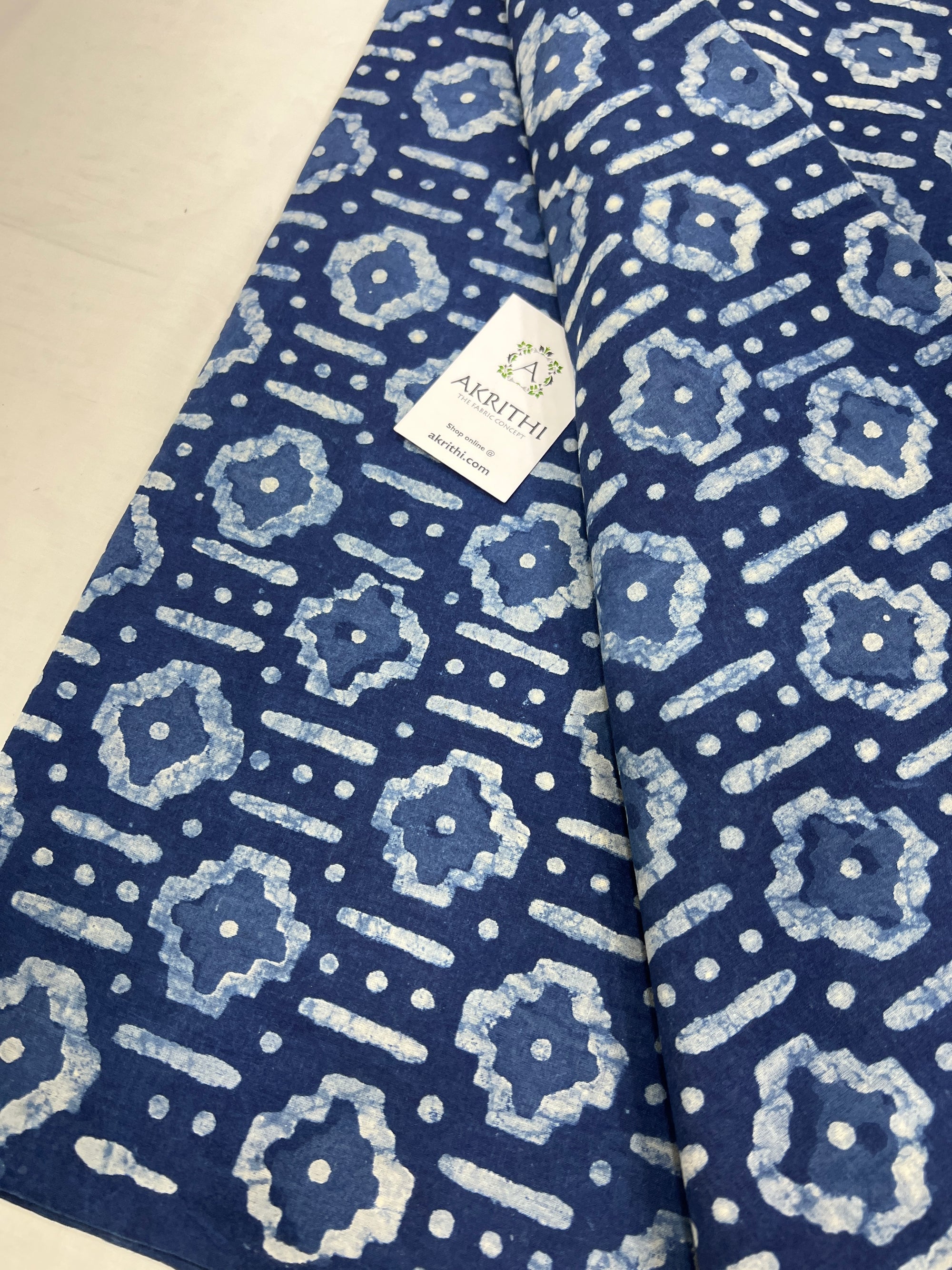 Indigo hand block pure cotton fabric