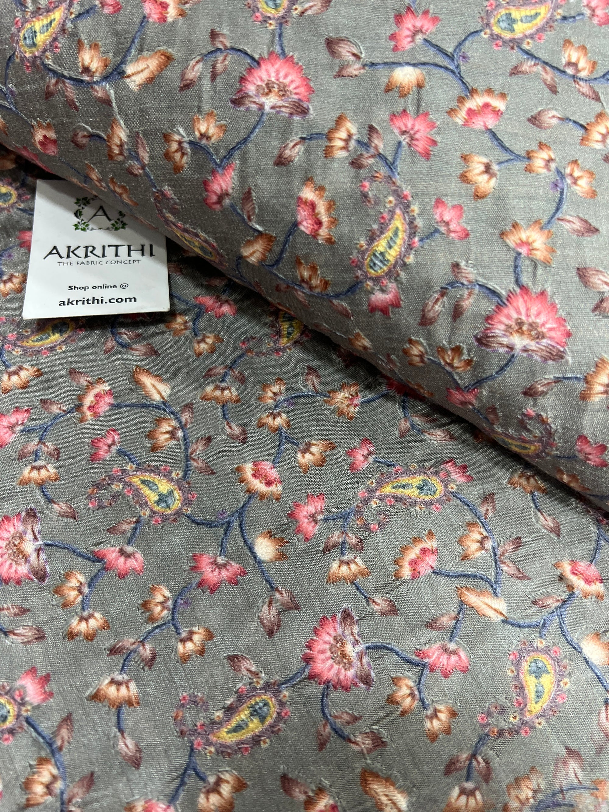 Embroidered Raw silk fabric