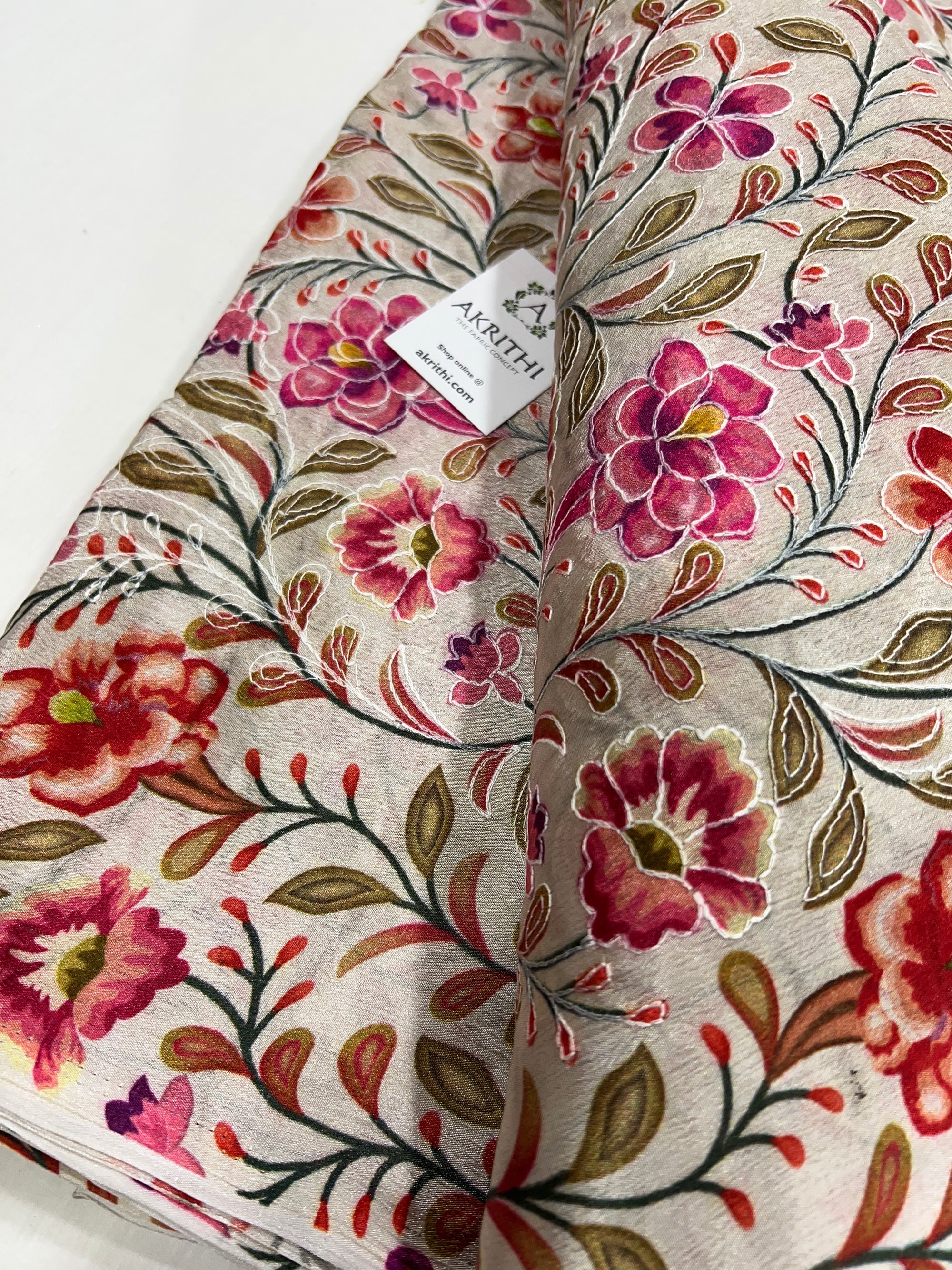 Embroidery on chinon fabric