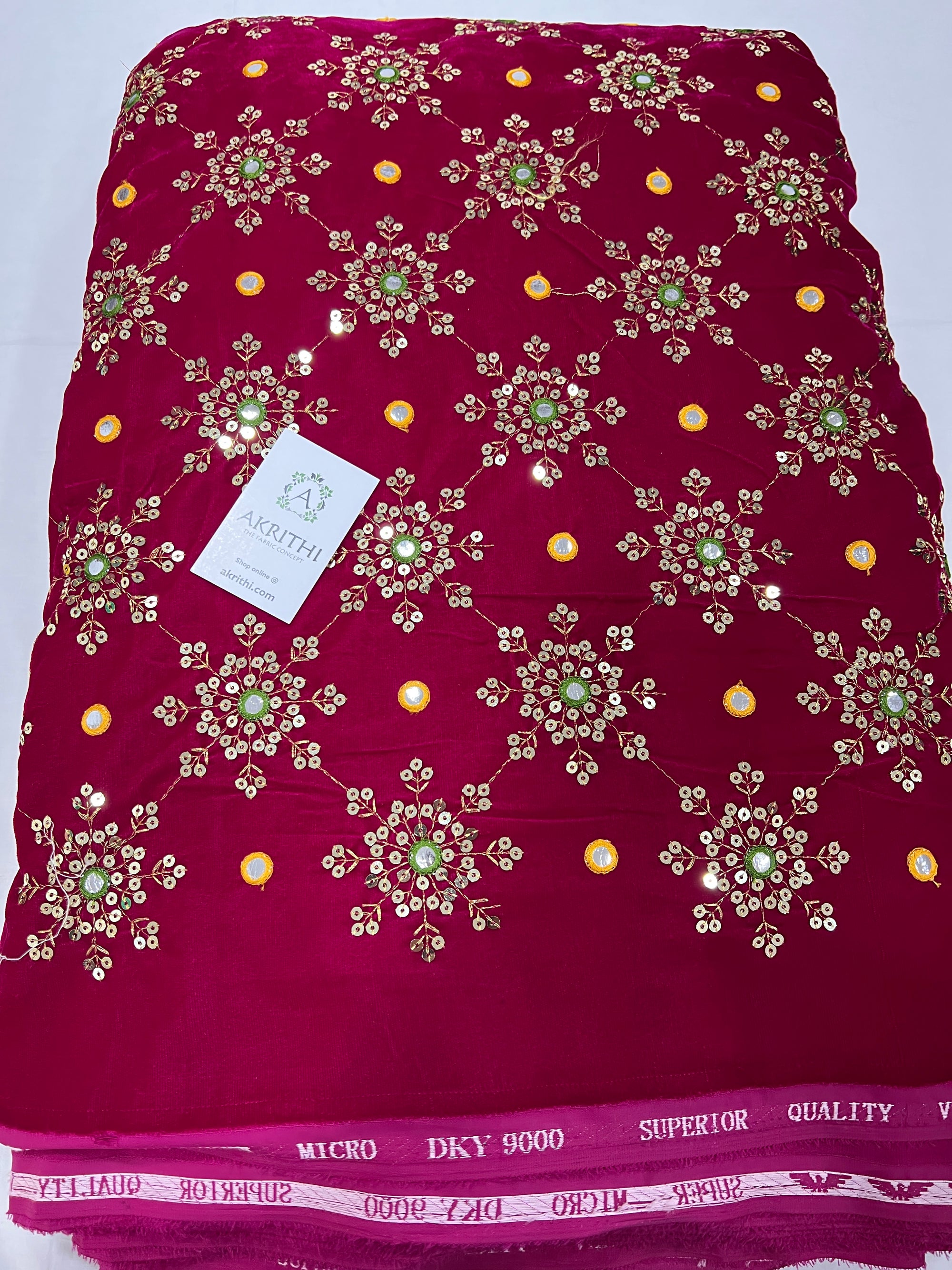 Embroidery on micro velvet fabric