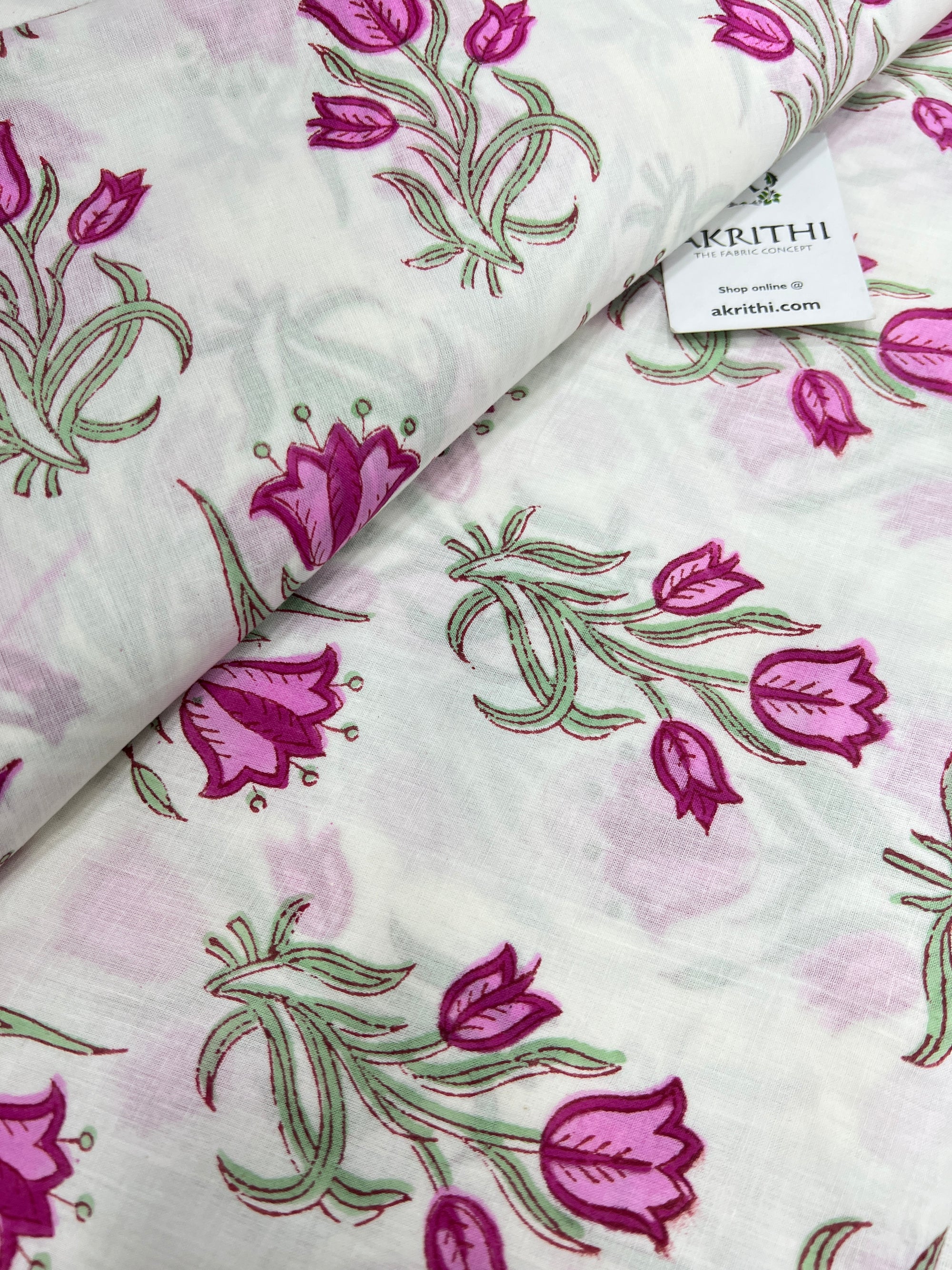 Hand block Printed pure mul cotton fabric