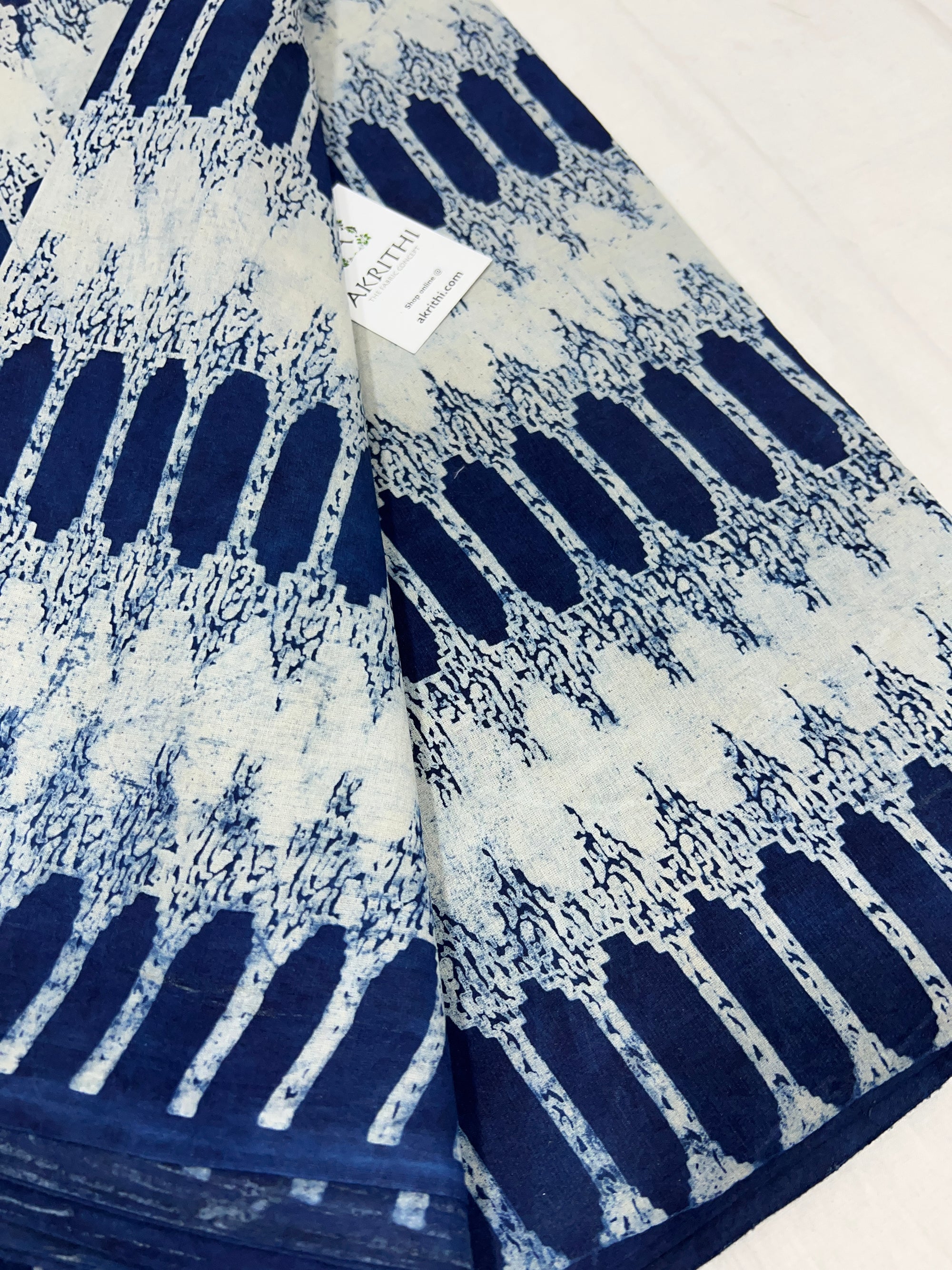 Indigo hand block printed pure cotton fabric