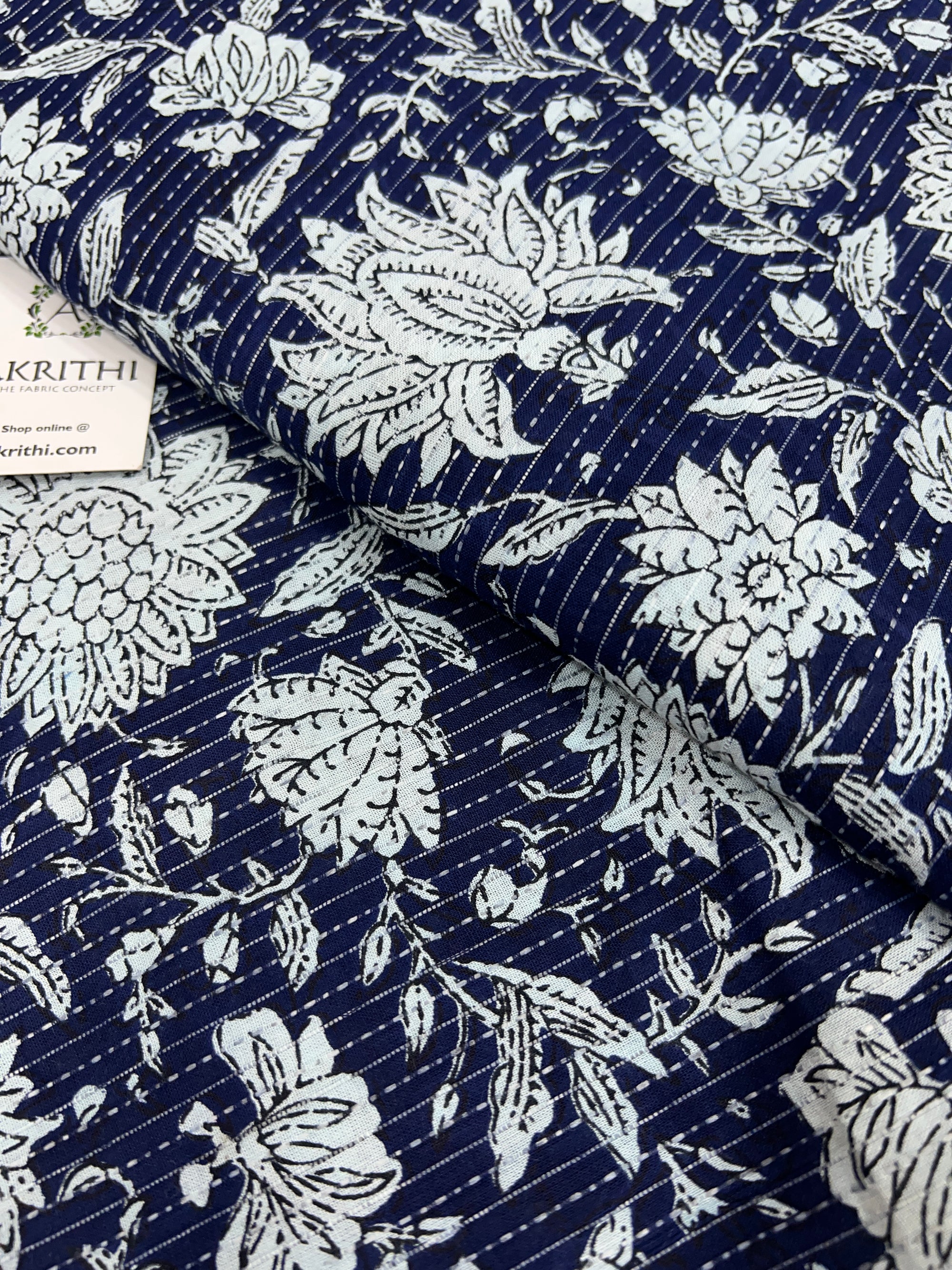 Printed Kantha pure cotton fabric