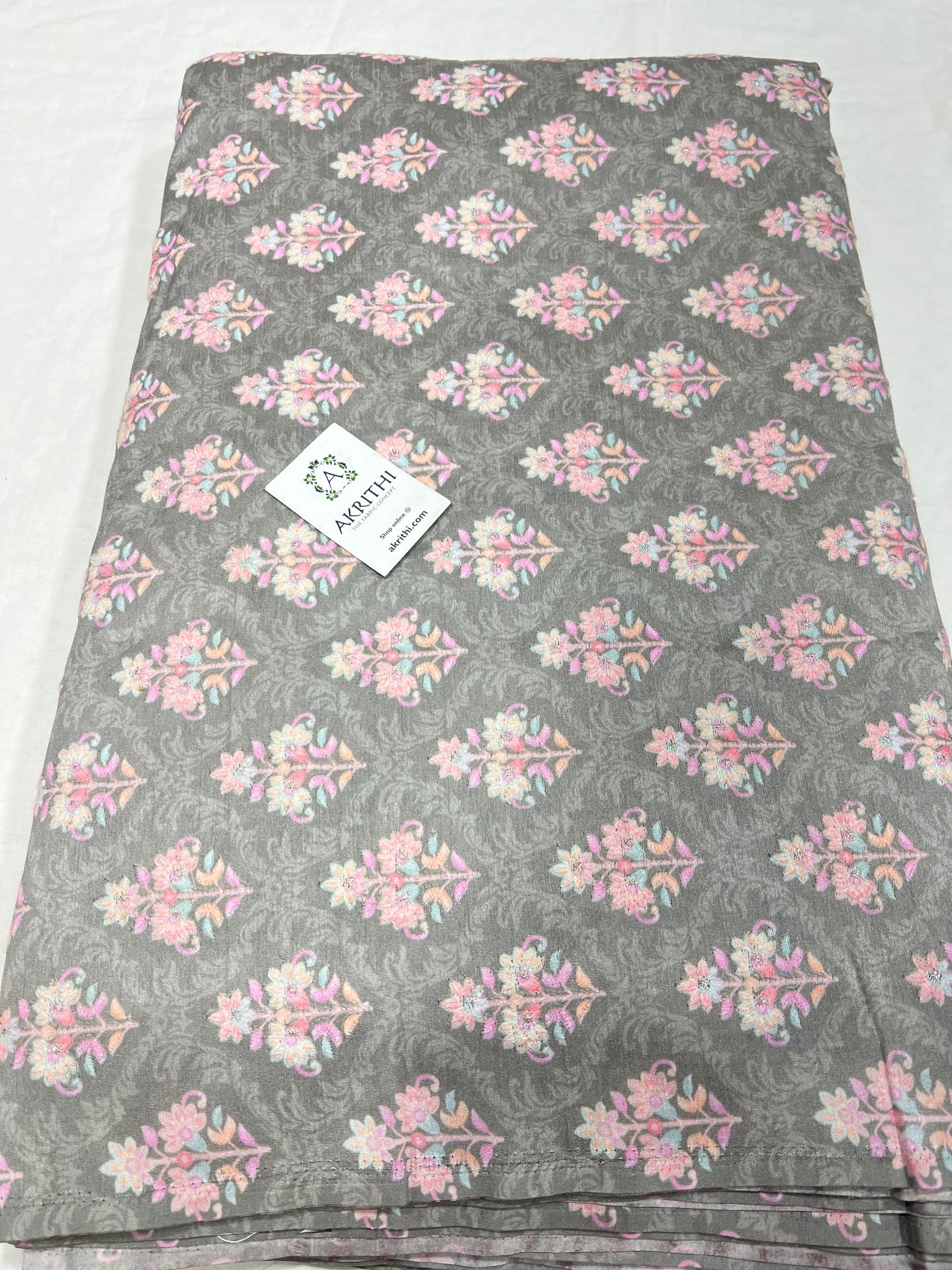 Embroidered Raw silk fabric