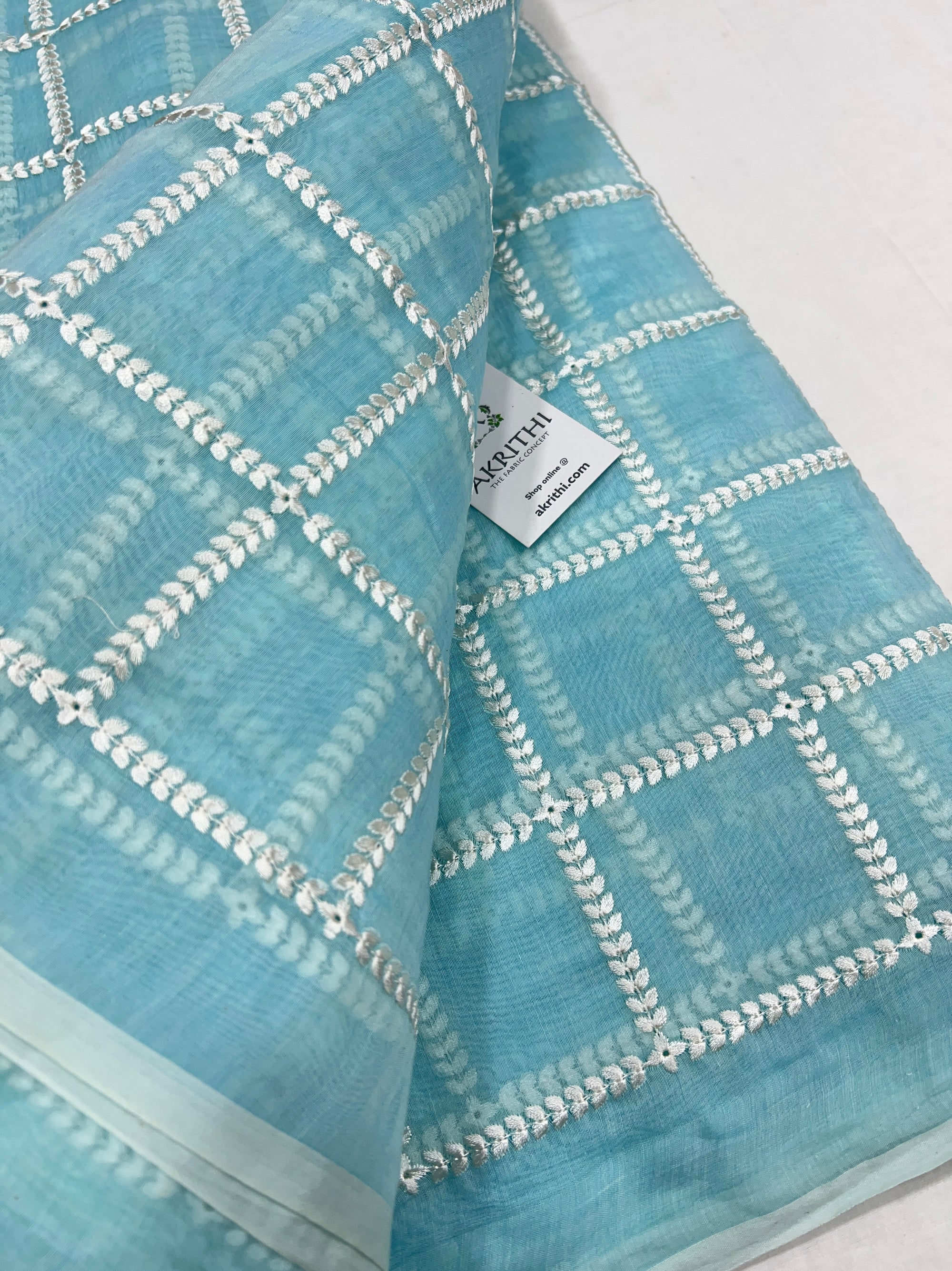 HANDLOOM MUL CHANDERI EMBROIDERED FABRIC