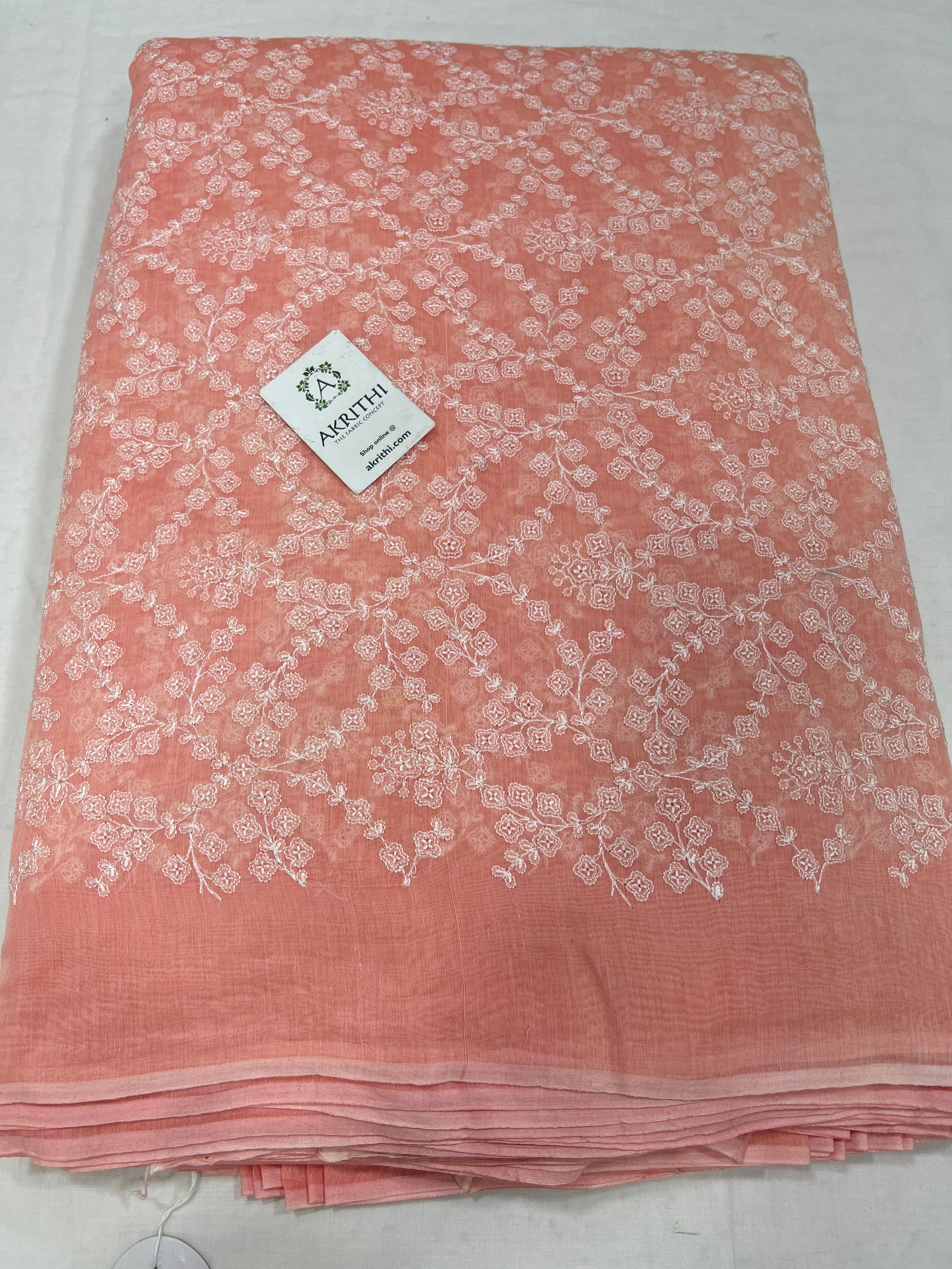 HANDLOOM MUL CHANDERI EMBROIDERED FABRIC
