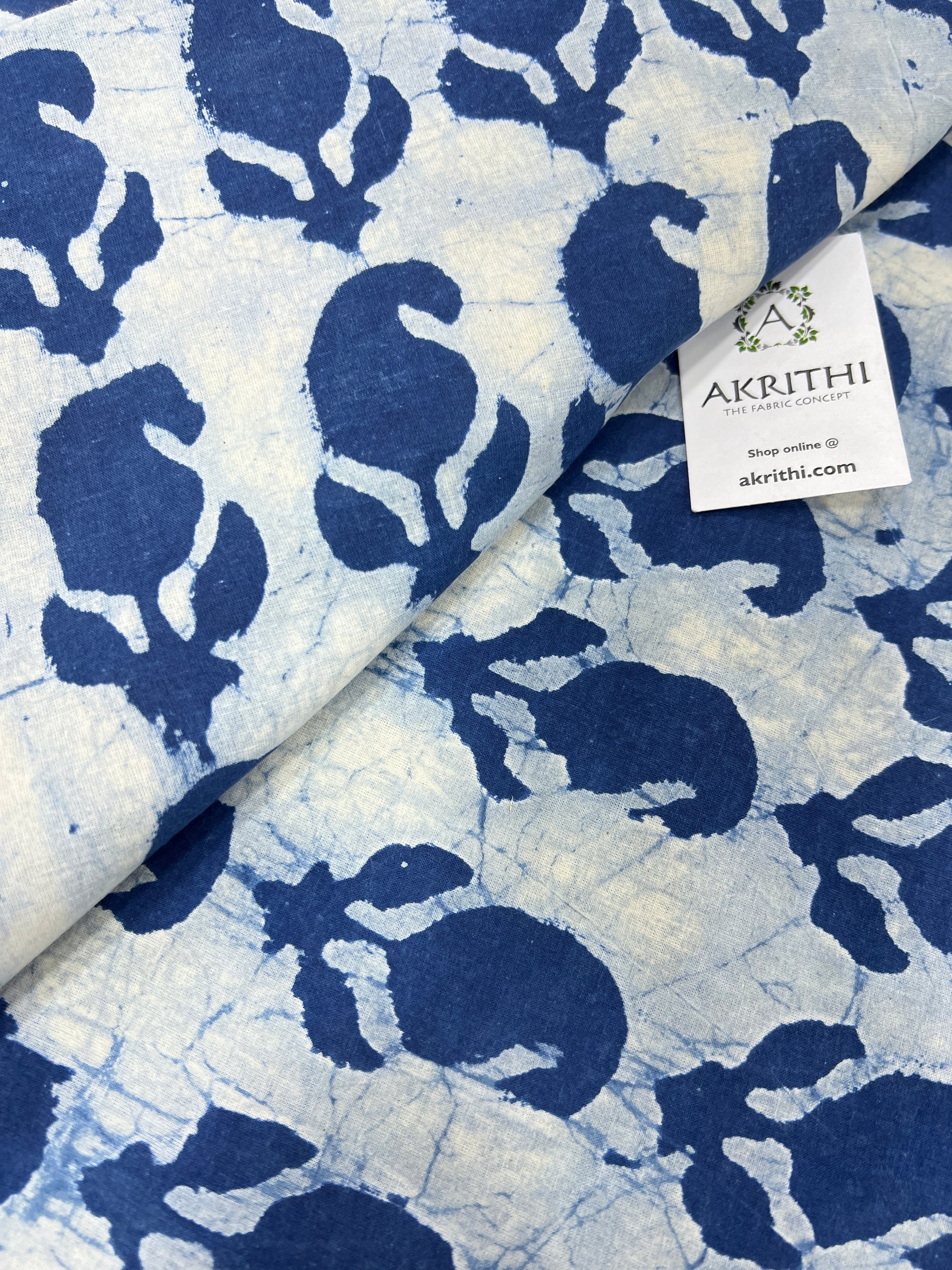 Indigo hand block pure cotton fabric