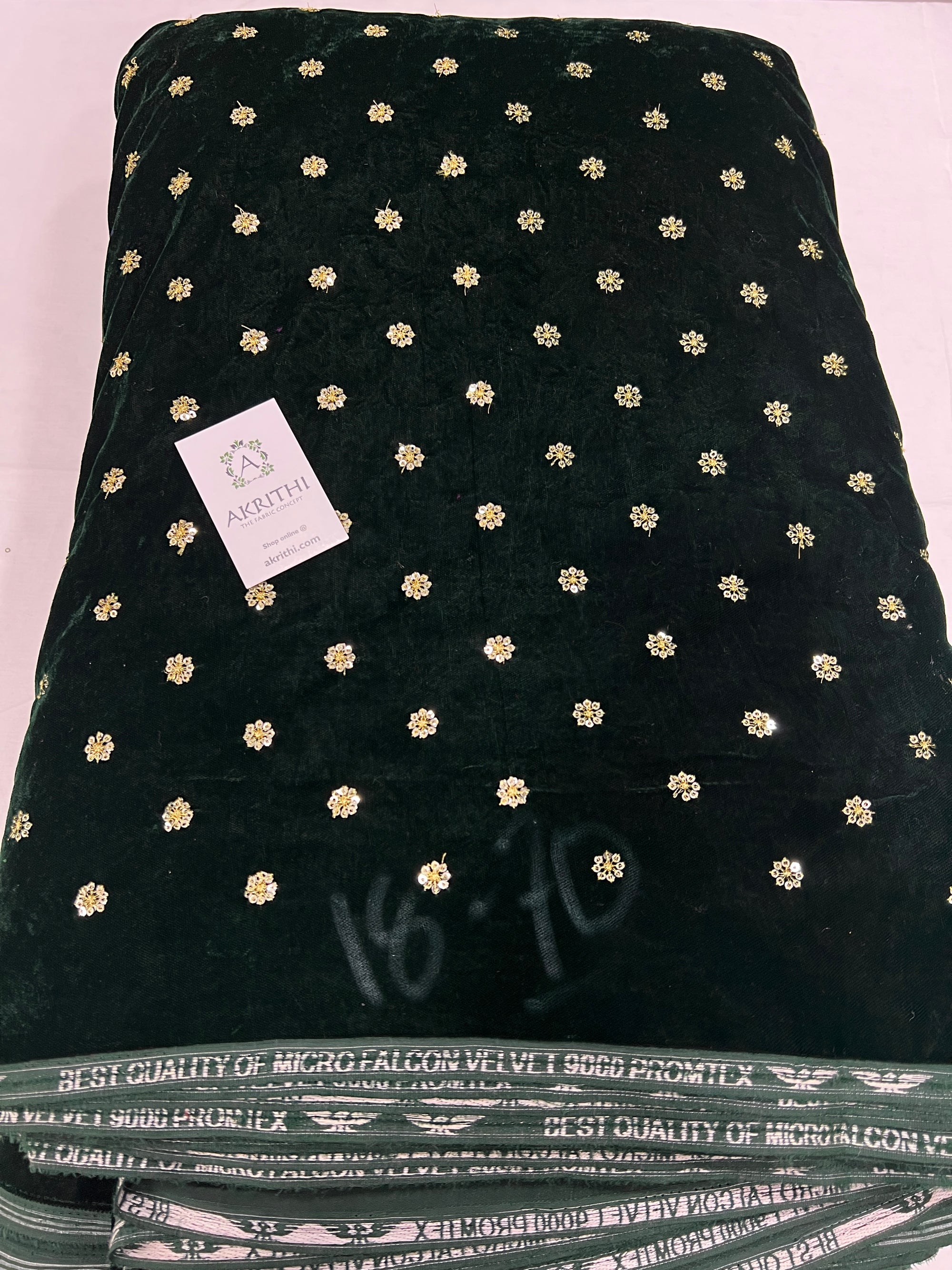 Embroidery on micro velvet fabric
