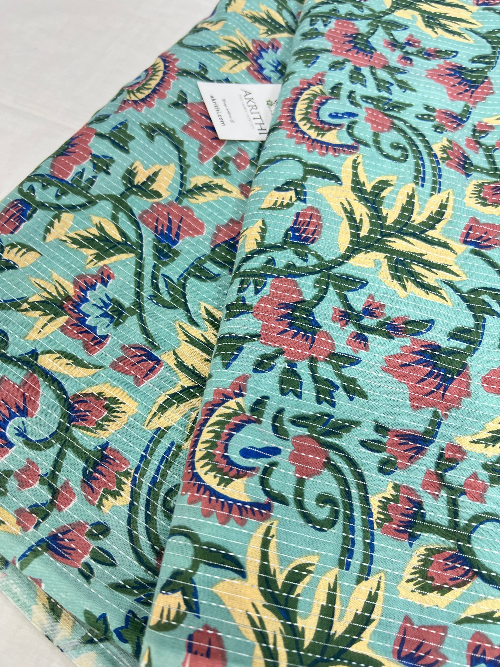 Printed Kantha pure cotton fabric