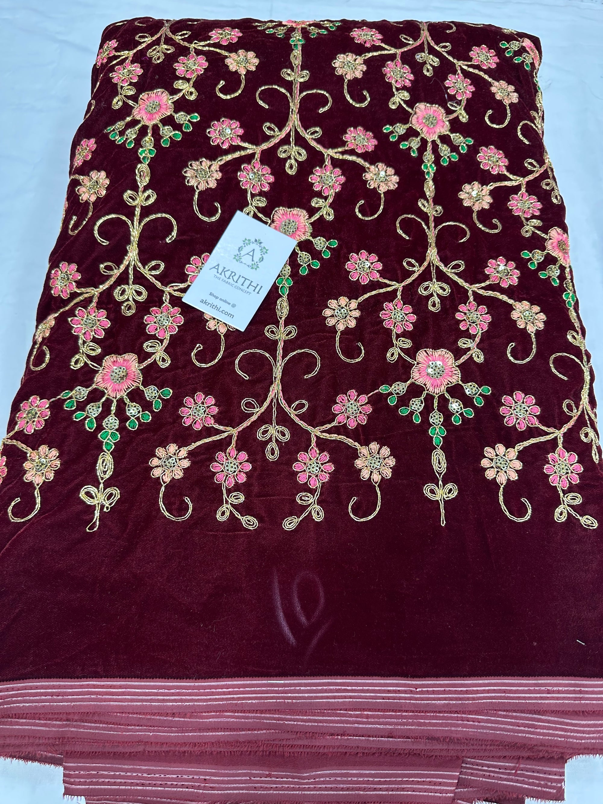 Embroidery on micro velvet fabric