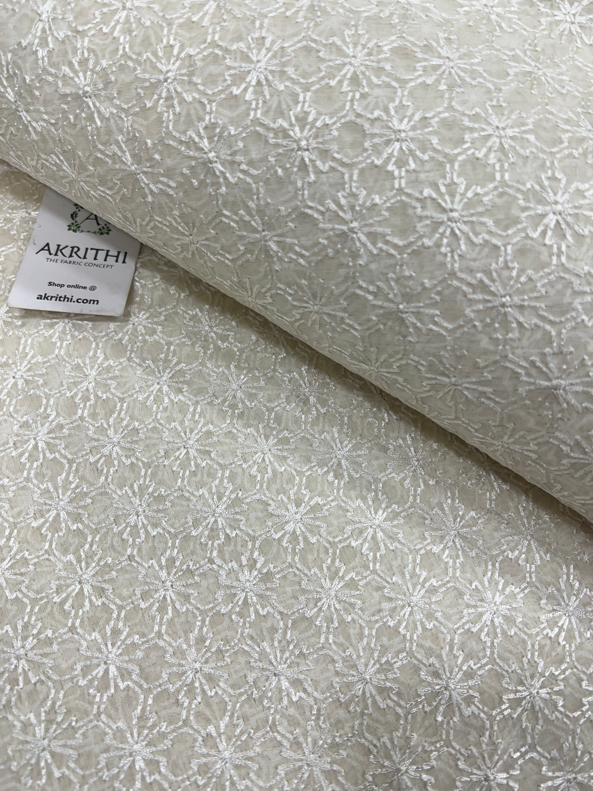 HANDLOOM MUL CHANDERI EMBROIDERED FABRIC