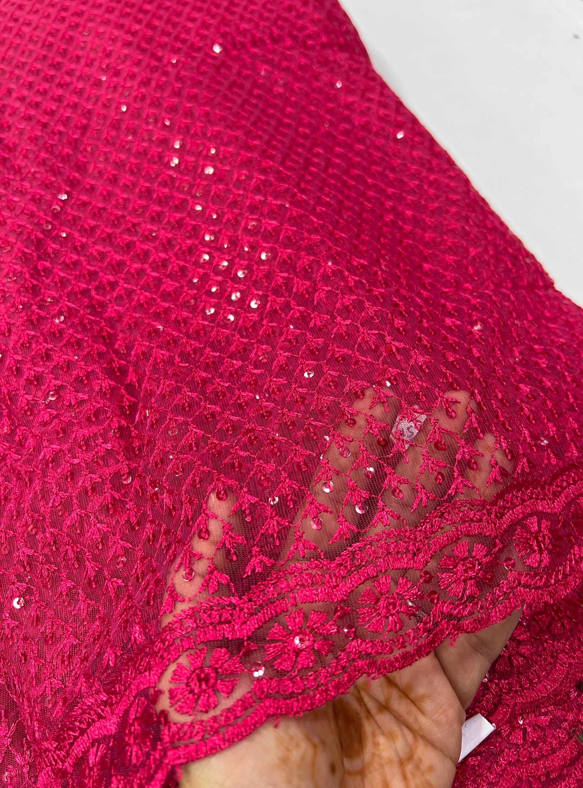 Embroidery on net fabric