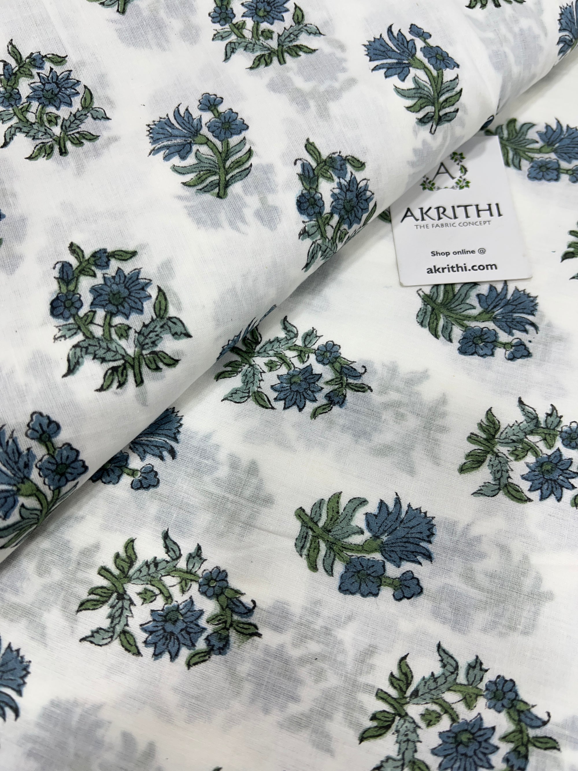 Hand block Printed pure mul cotton fabric