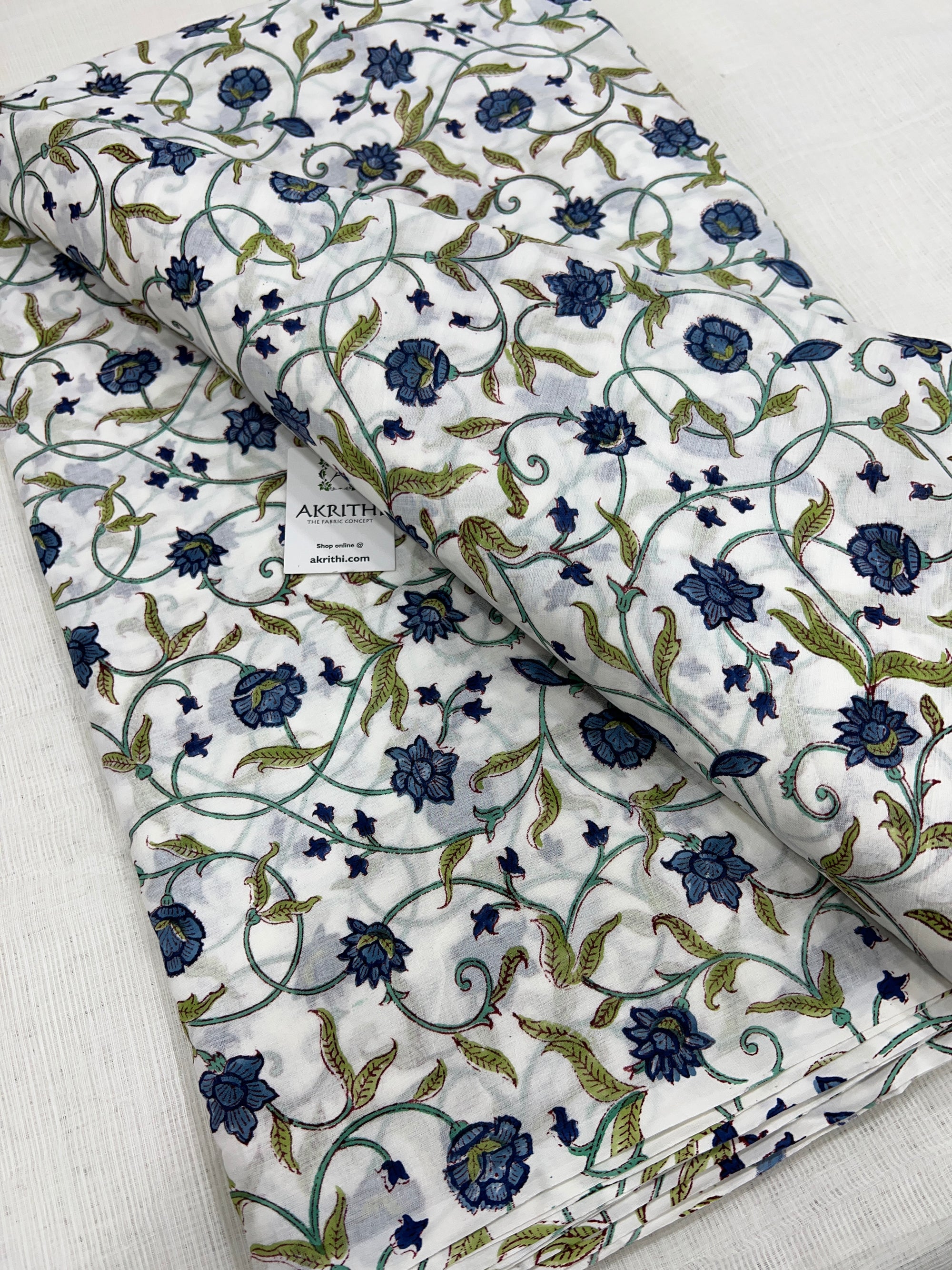 Hand block Printed pure mul cotton fabric