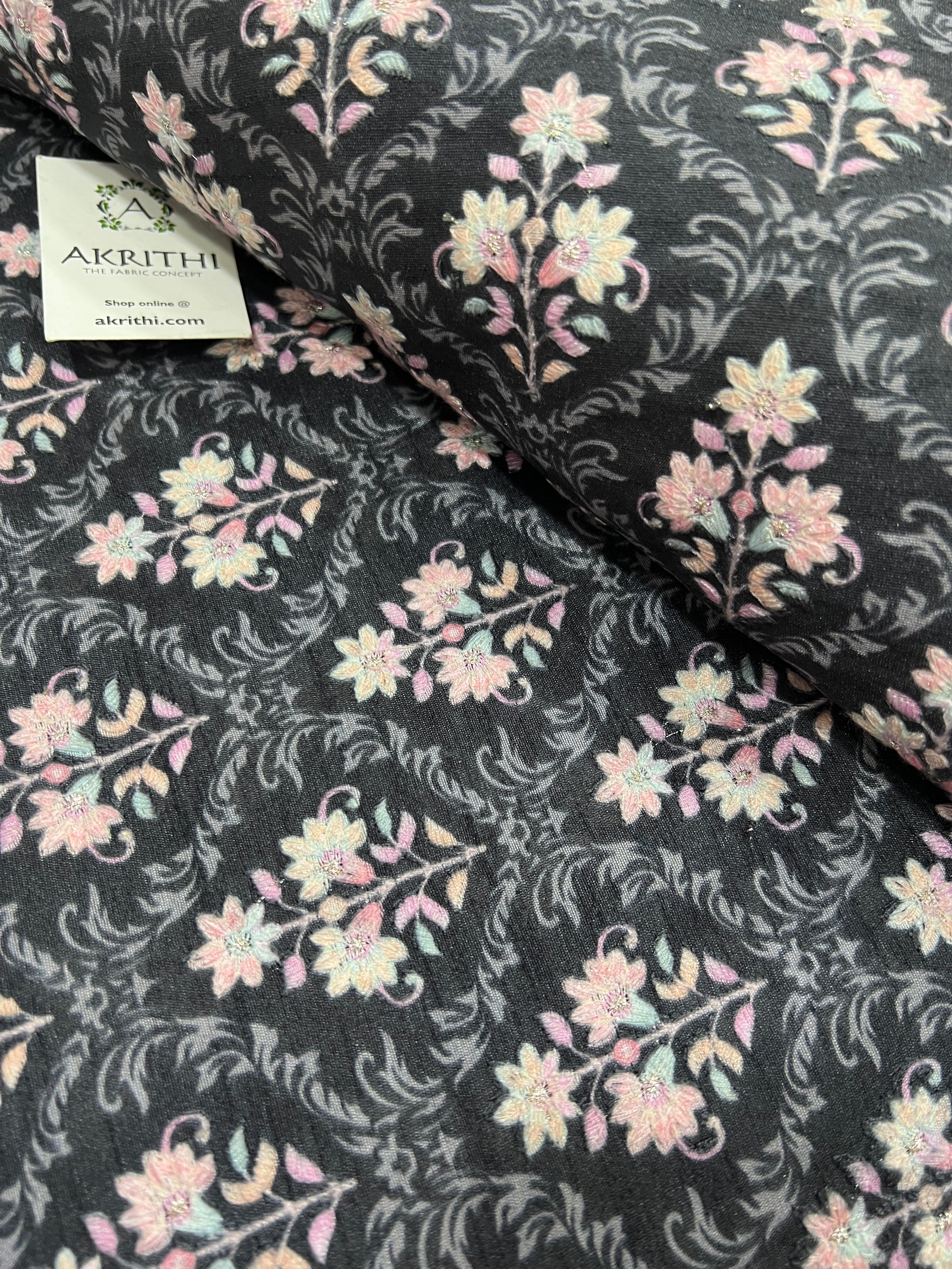 Embroidered Raw silk fabric