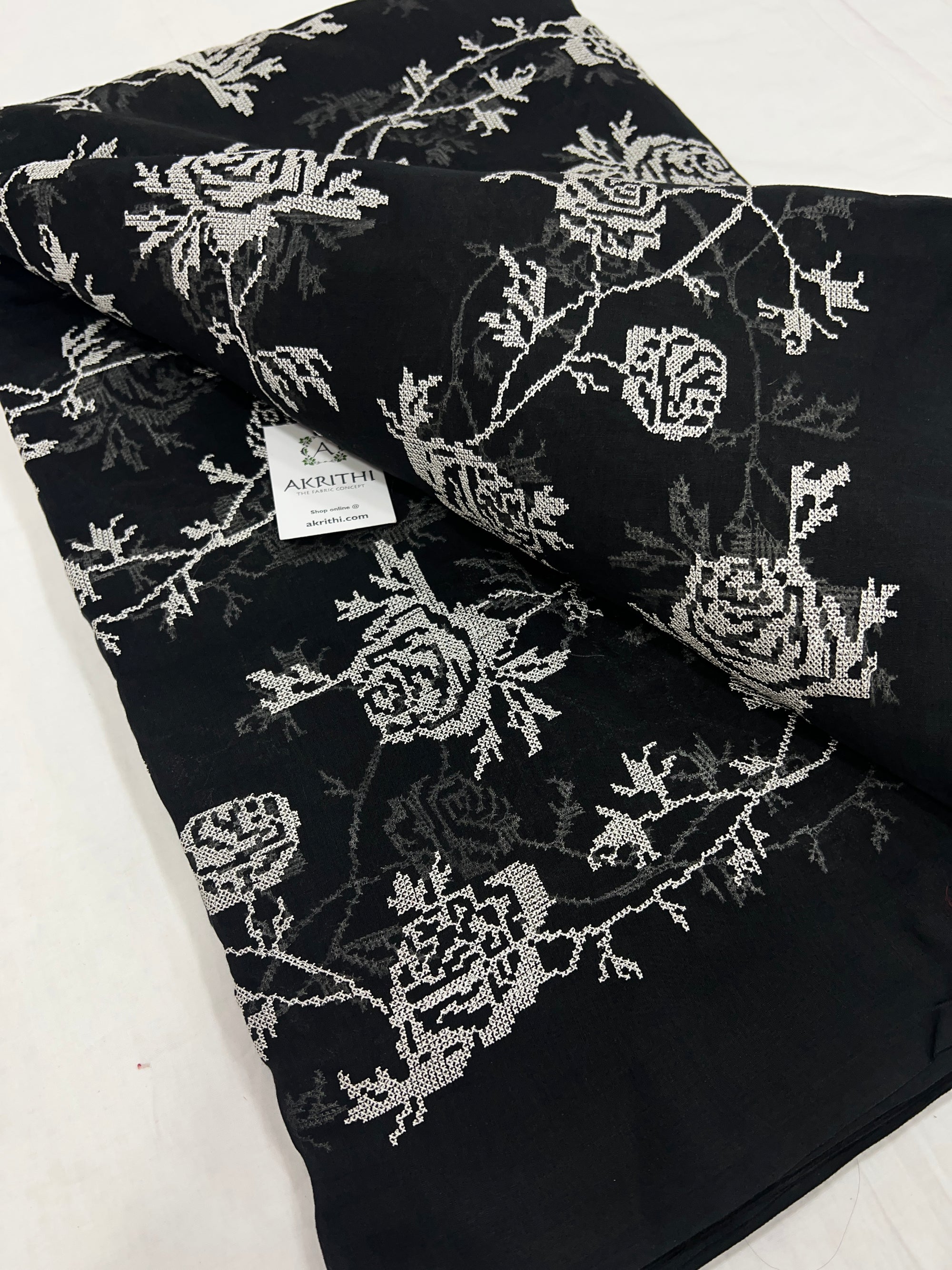 HANDLOOM MUL CHANDERI EMBROIDERED FABRIC