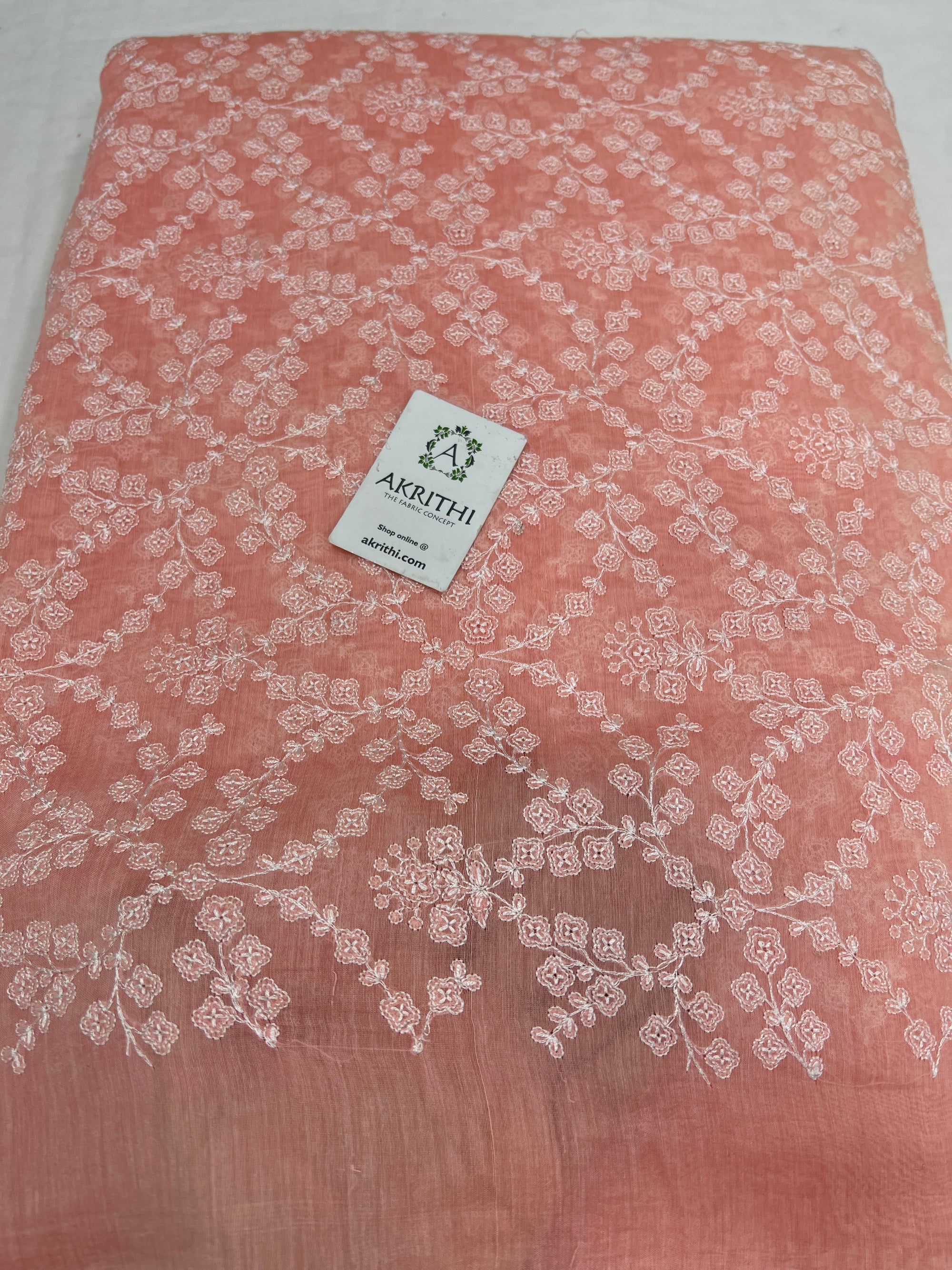 HANDLOOM MUL CHANDERI EMBROIDERED FABRIC