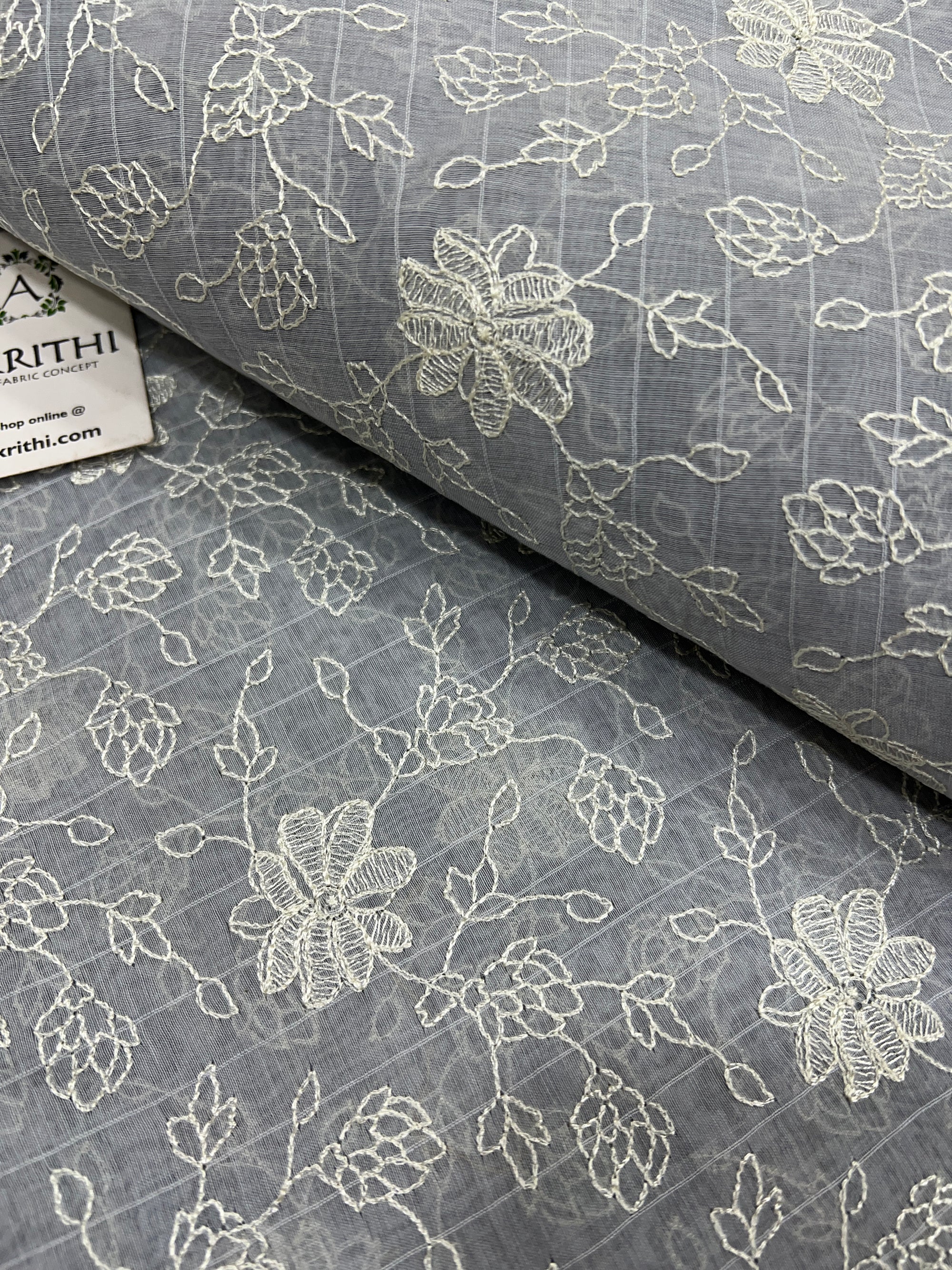 HANDLOOM MUL CHANDERI EMBROIDERED FABRIC