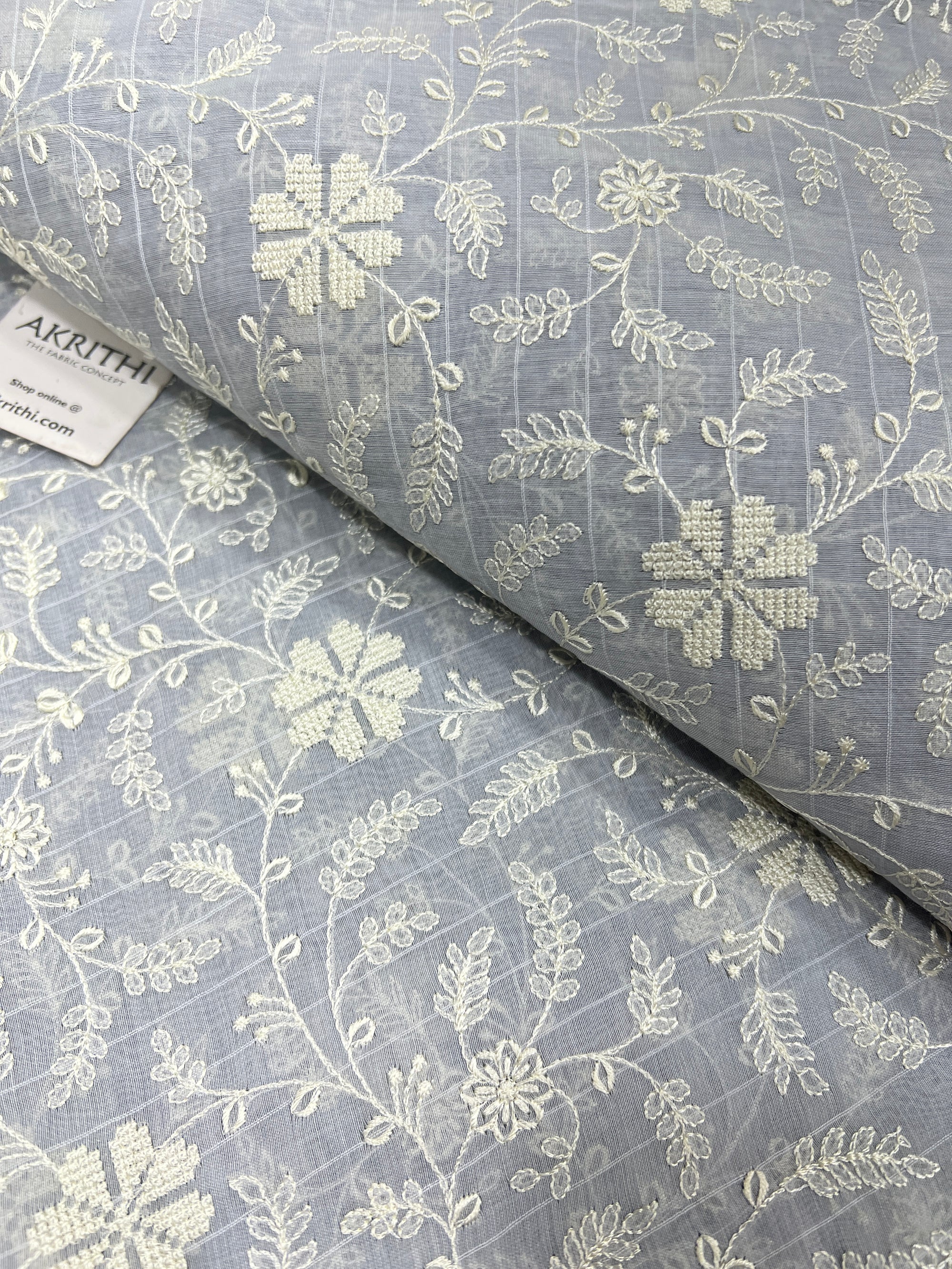 HANDLOOM MUL CHANDERI EMBROIDERED FABRIC