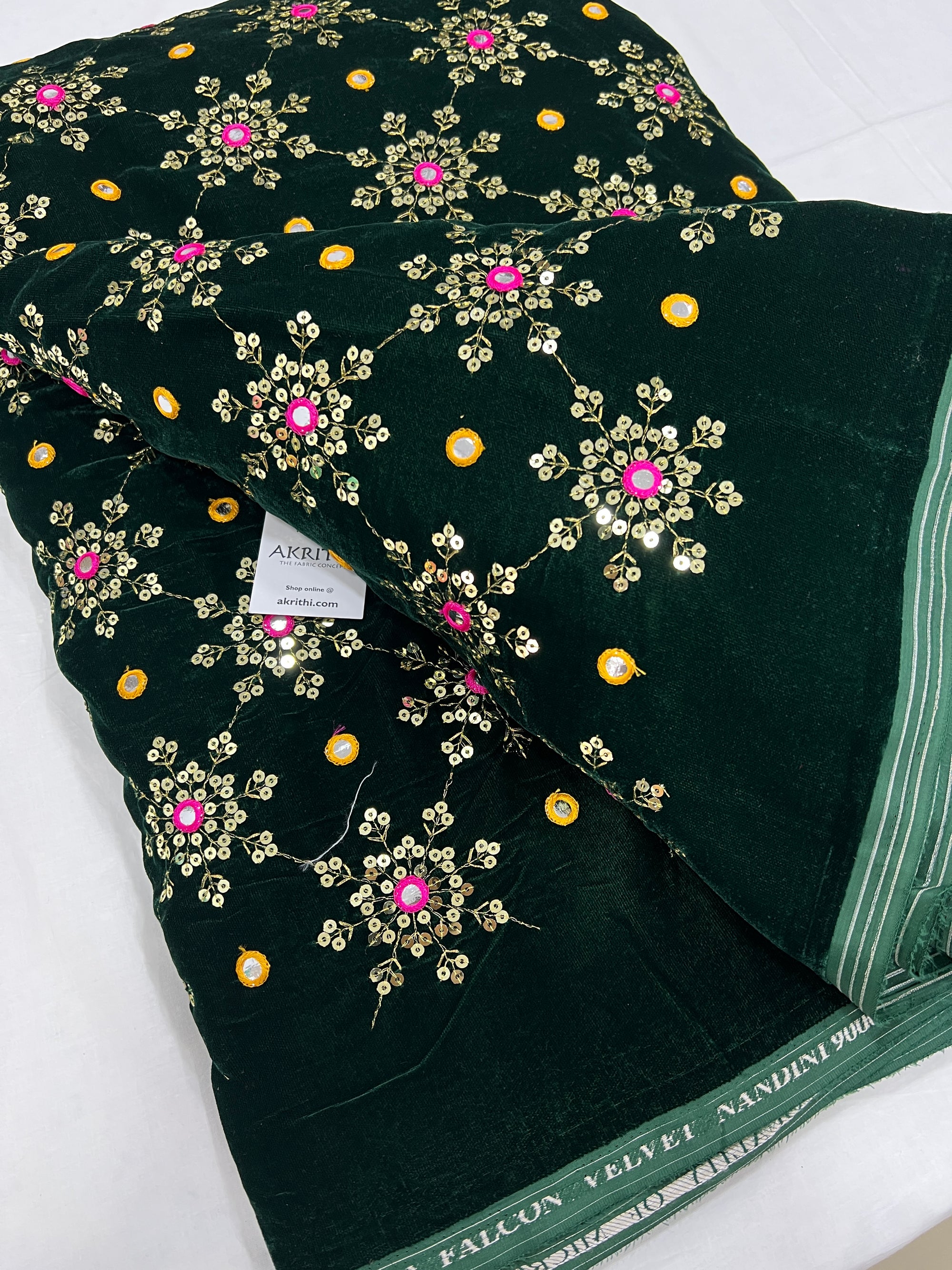 Embroidery on micro velvet fabric