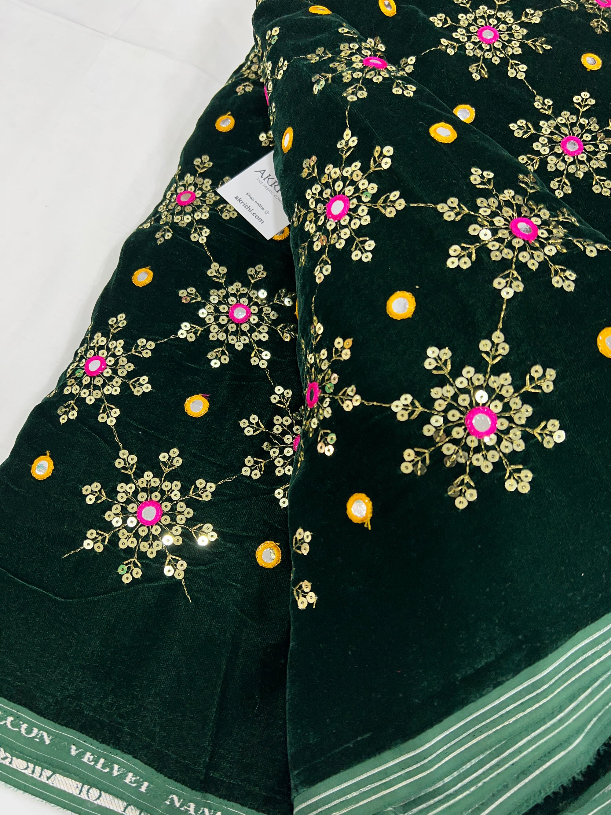 Embroidery on micro velvet fabric