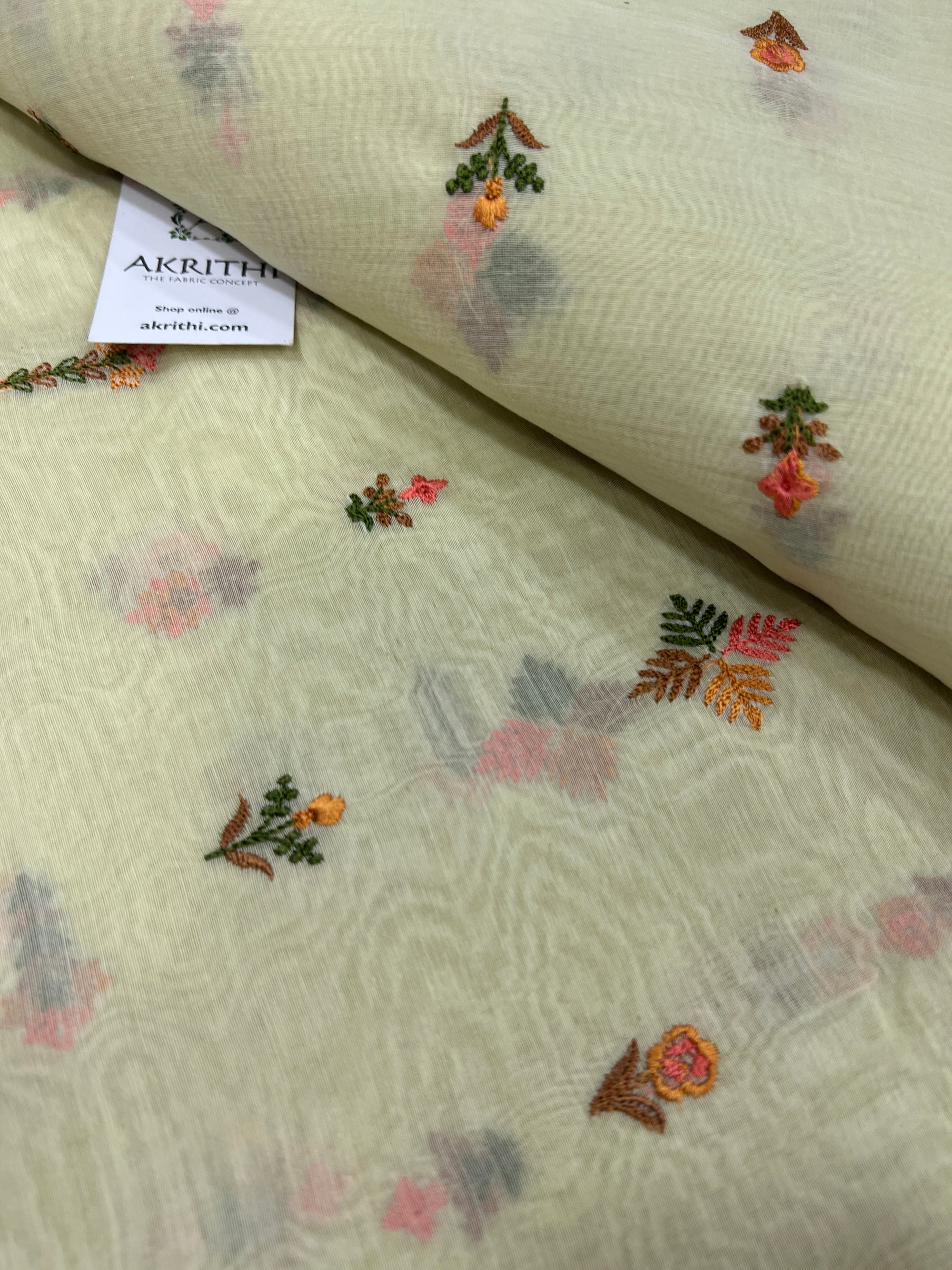 HANDLOOM MUL CHANDERI EMBROIDERED FABRIC 70 CM CUT