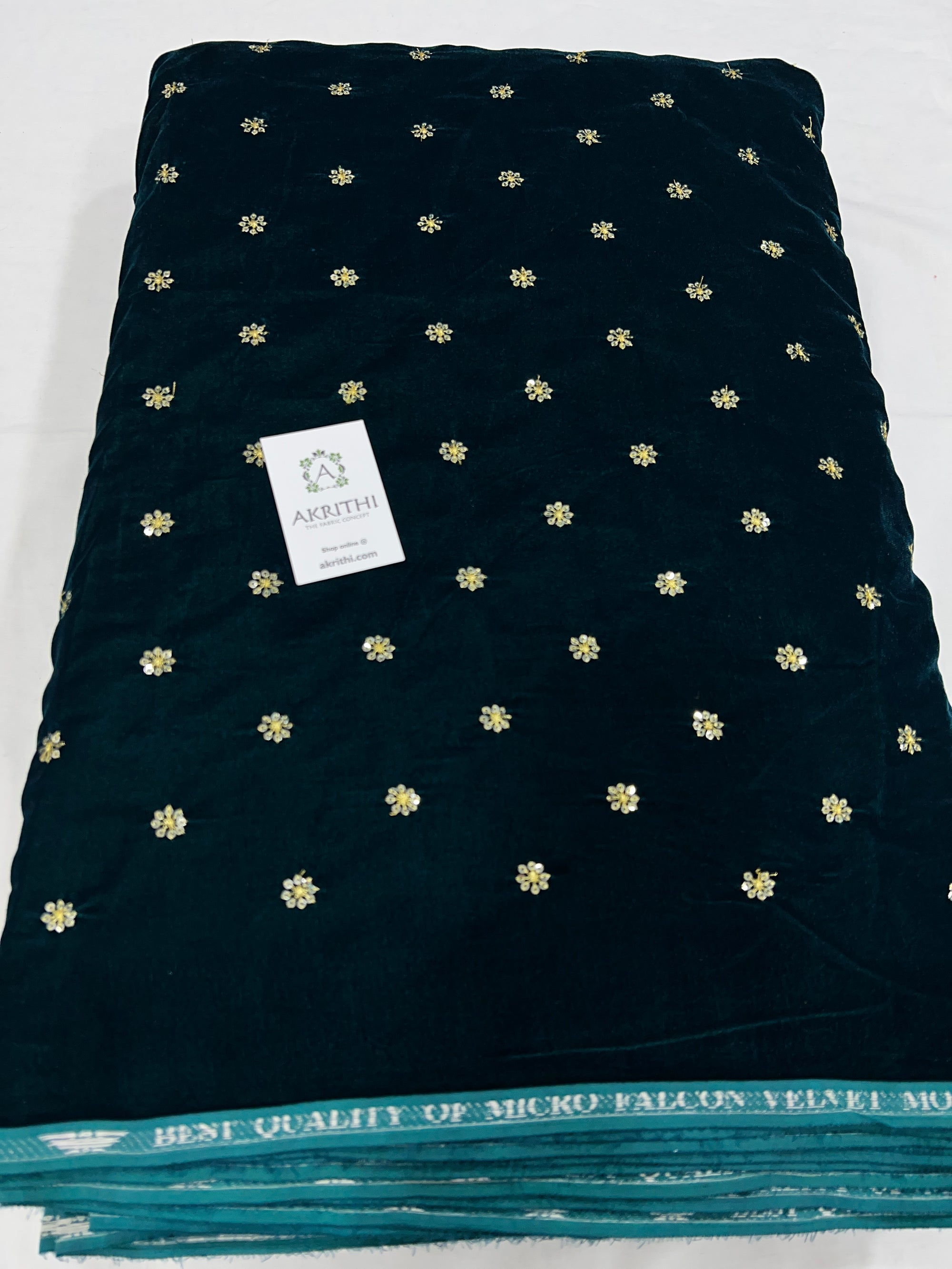 Embroidery on micro velvet fabric