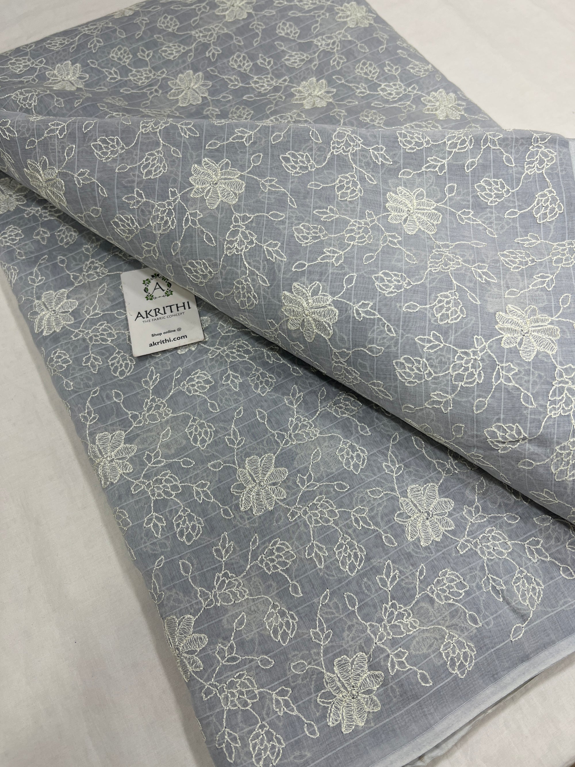 HANDLOOM MUL CHANDERI EMBROIDERED FABRIC