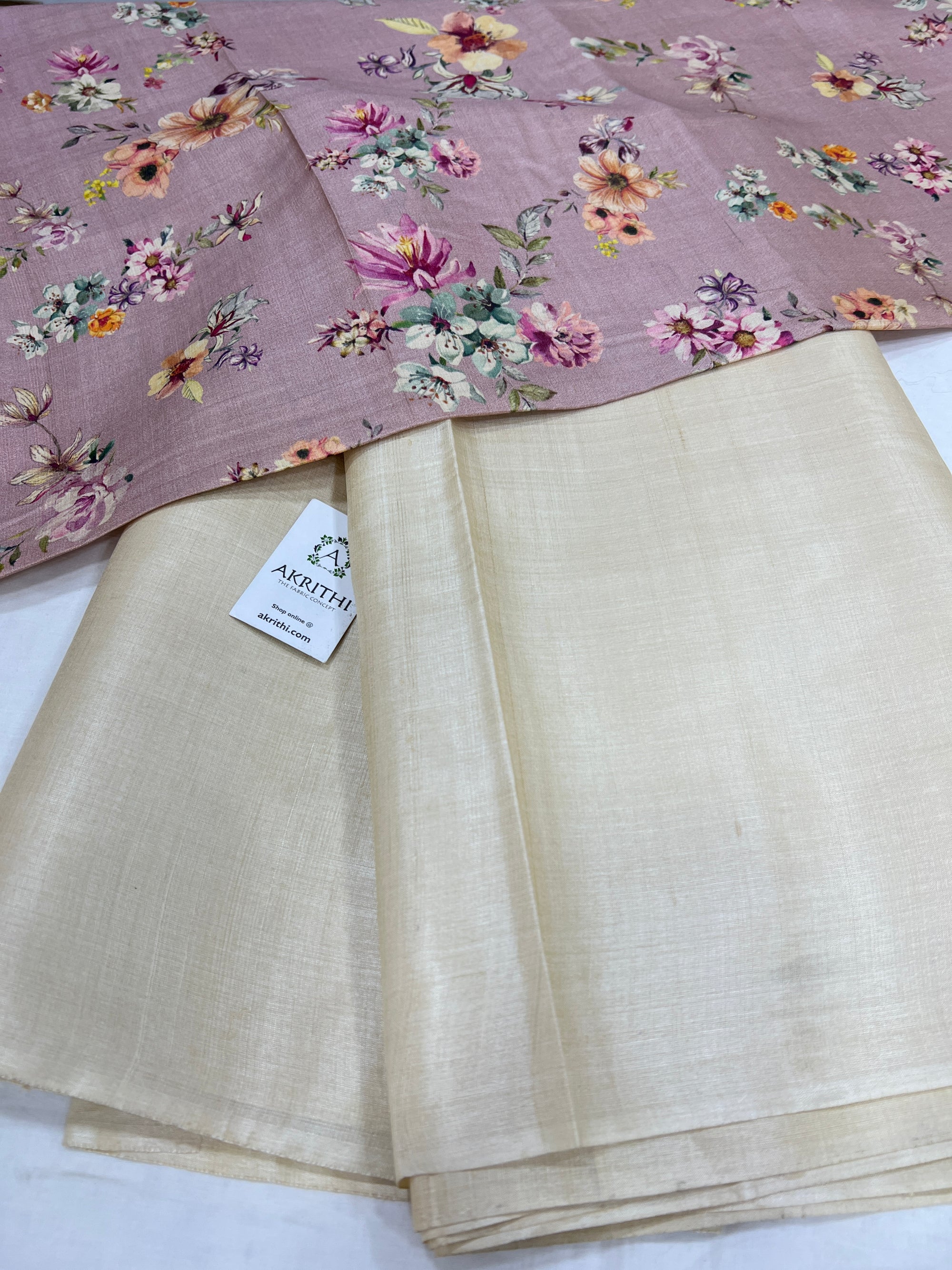Pure tussar silk saree with printed tussar blouse